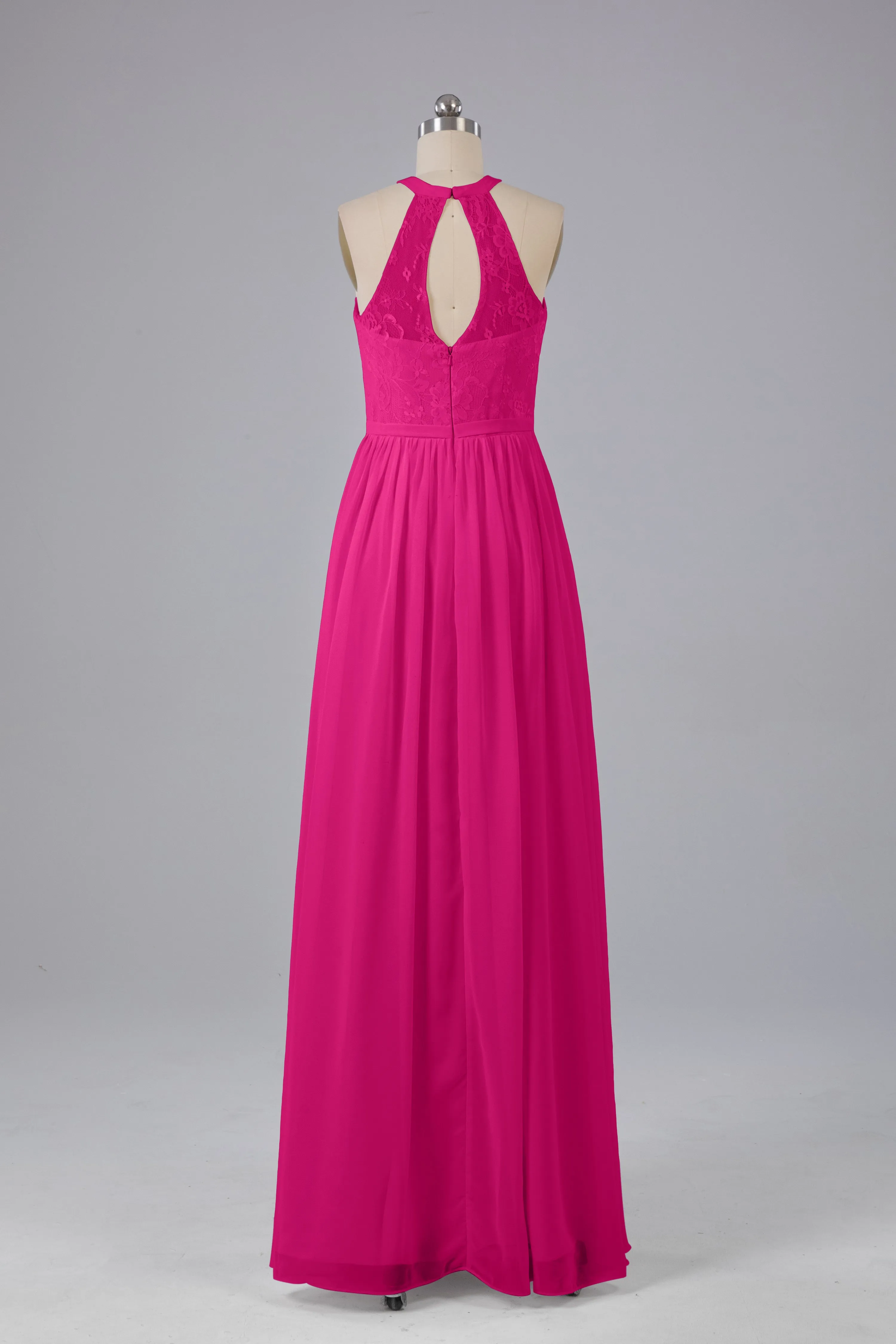Simple Halter Lace Long Bridesmaid Dresses with Split