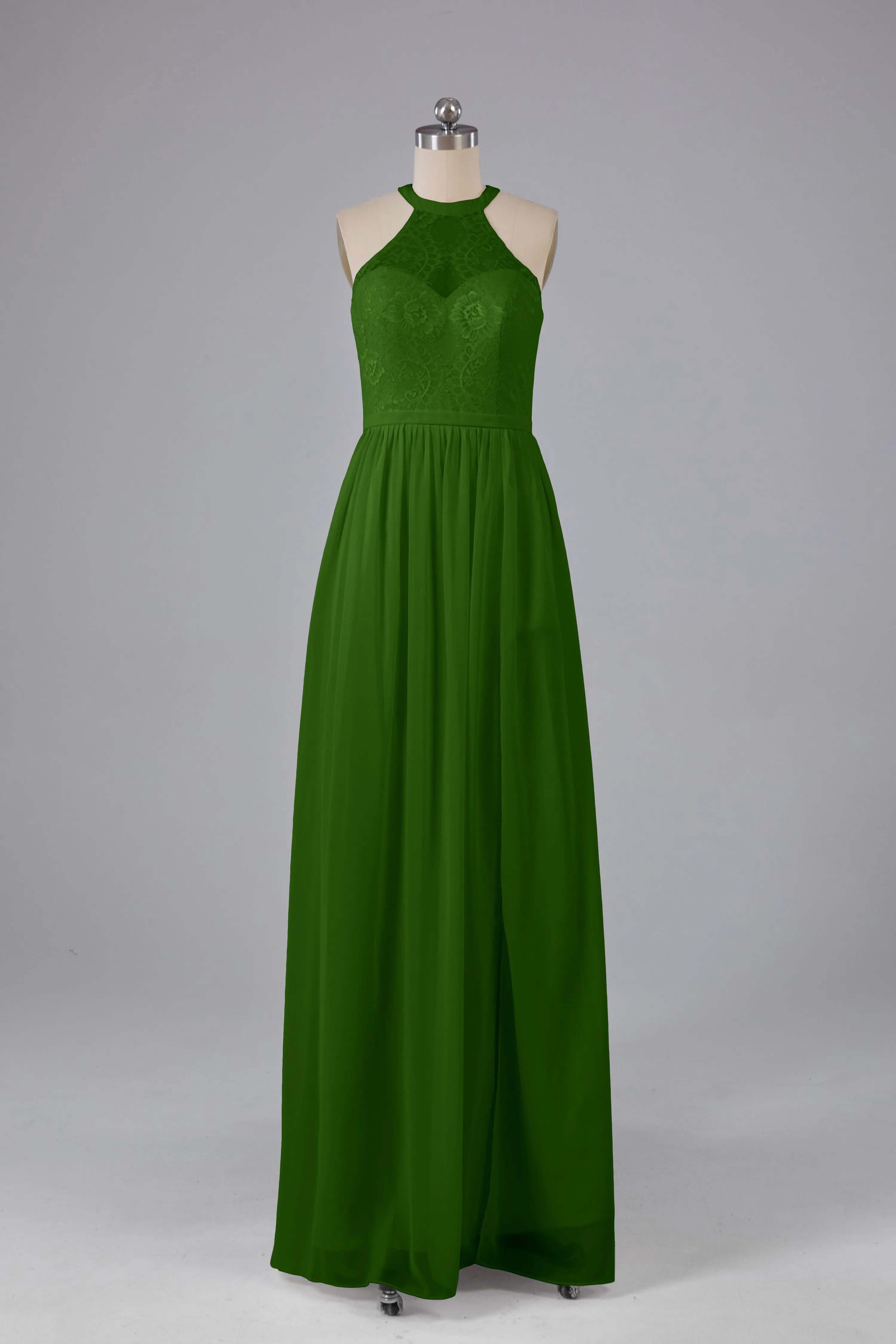 Simple Halter Lace Long Bridesmaid Dresses with Split