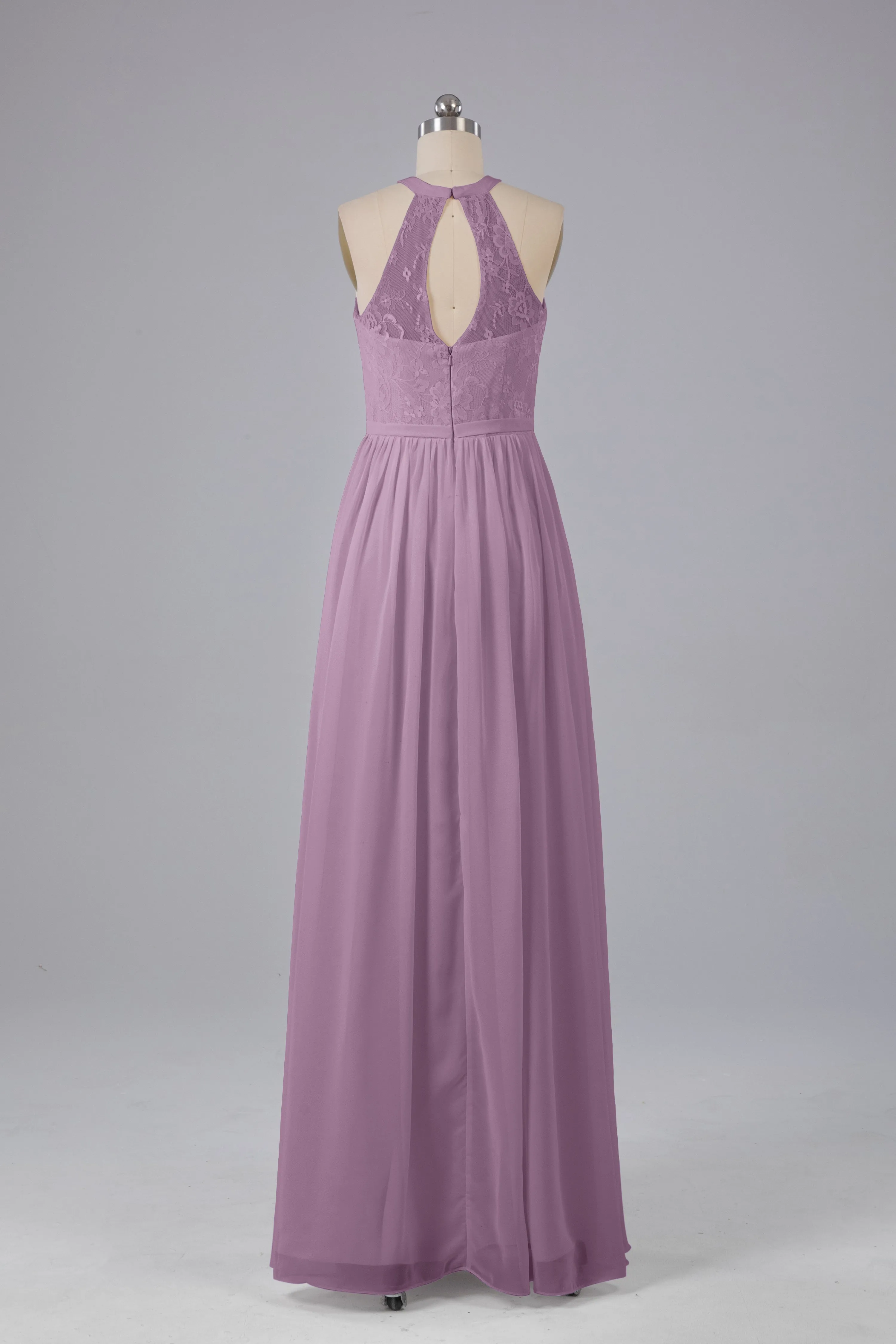 Simple Halter Lace Long Bridesmaid Dresses with Split