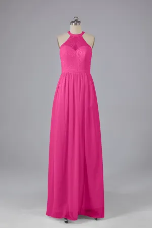 Simple Halter Lace Long Bridesmaid Dresses with Split
