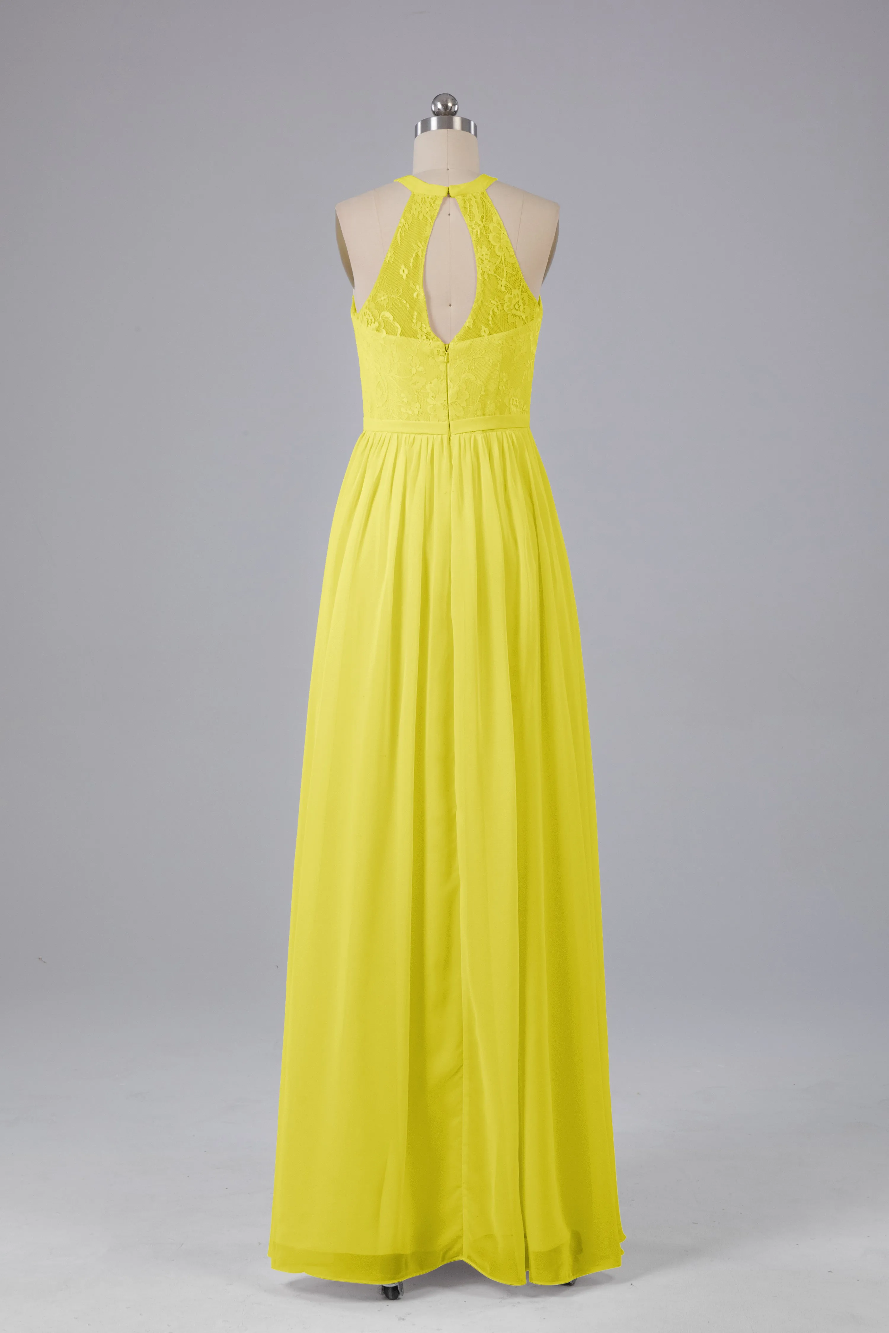 Simple Halter Lace Long Bridesmaid Dresses with Split