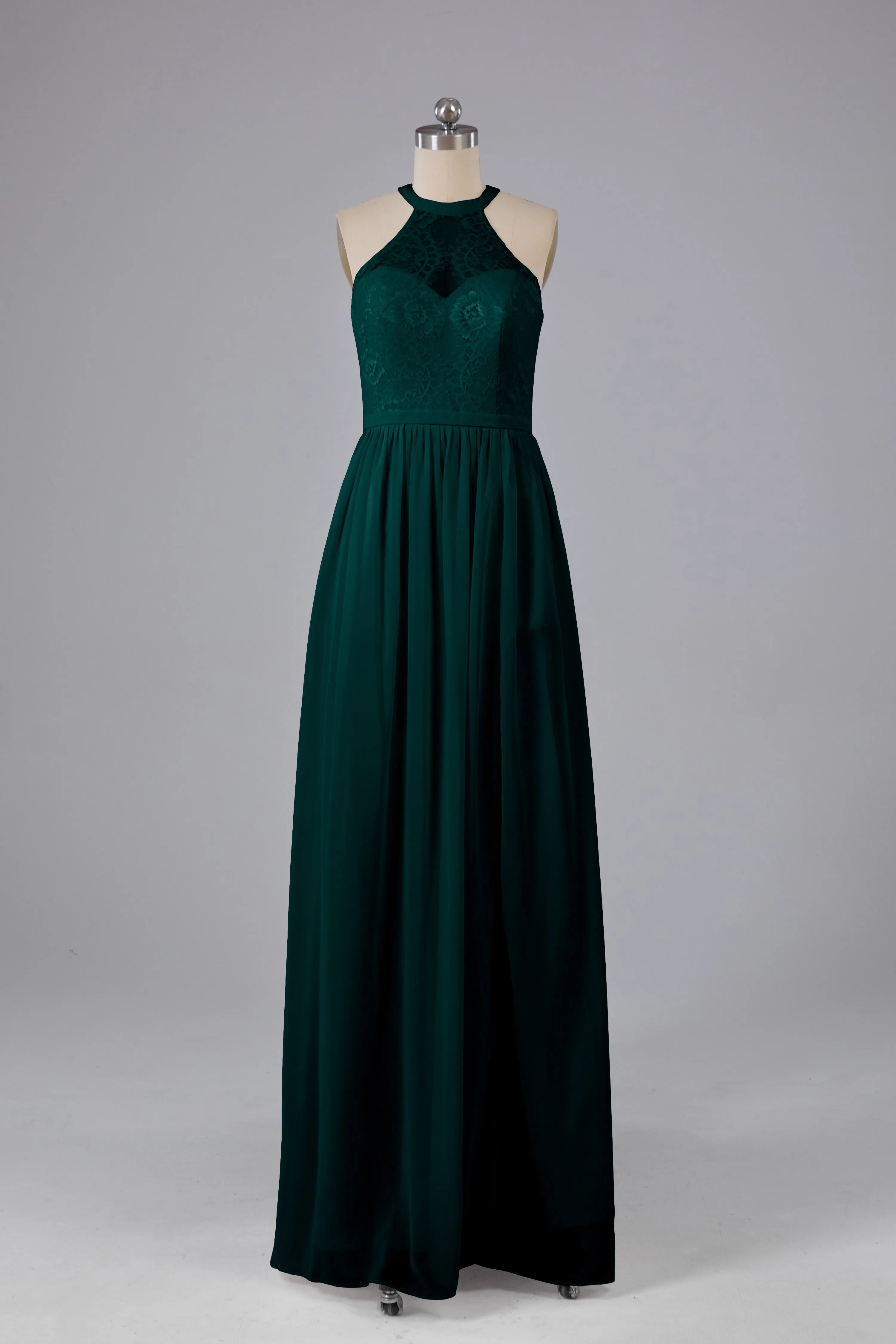 Simple Halter Lace Long Bridesmaid Dresses with Split