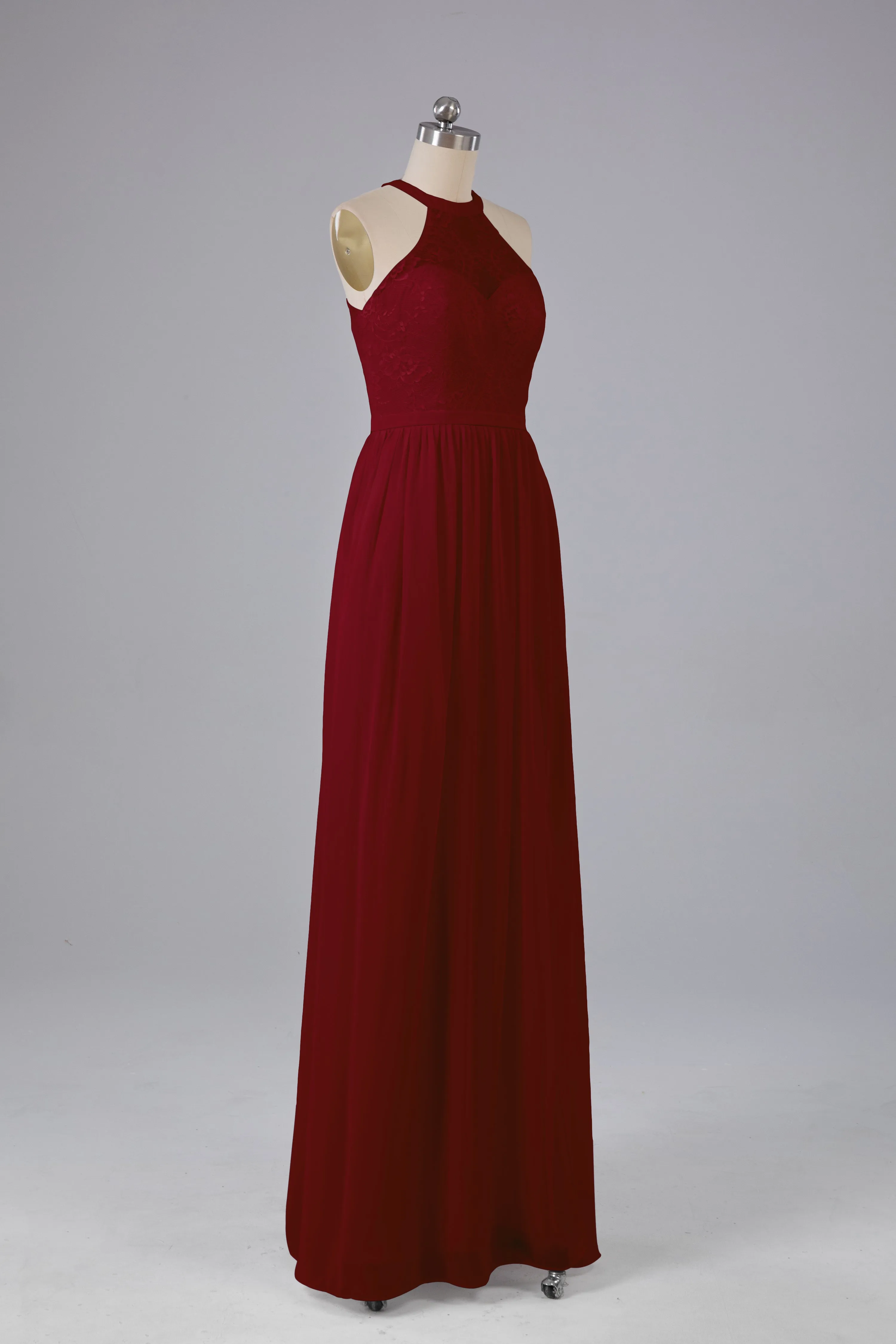 Simple Halter Lace Long Bridesmaid Dresses with Split