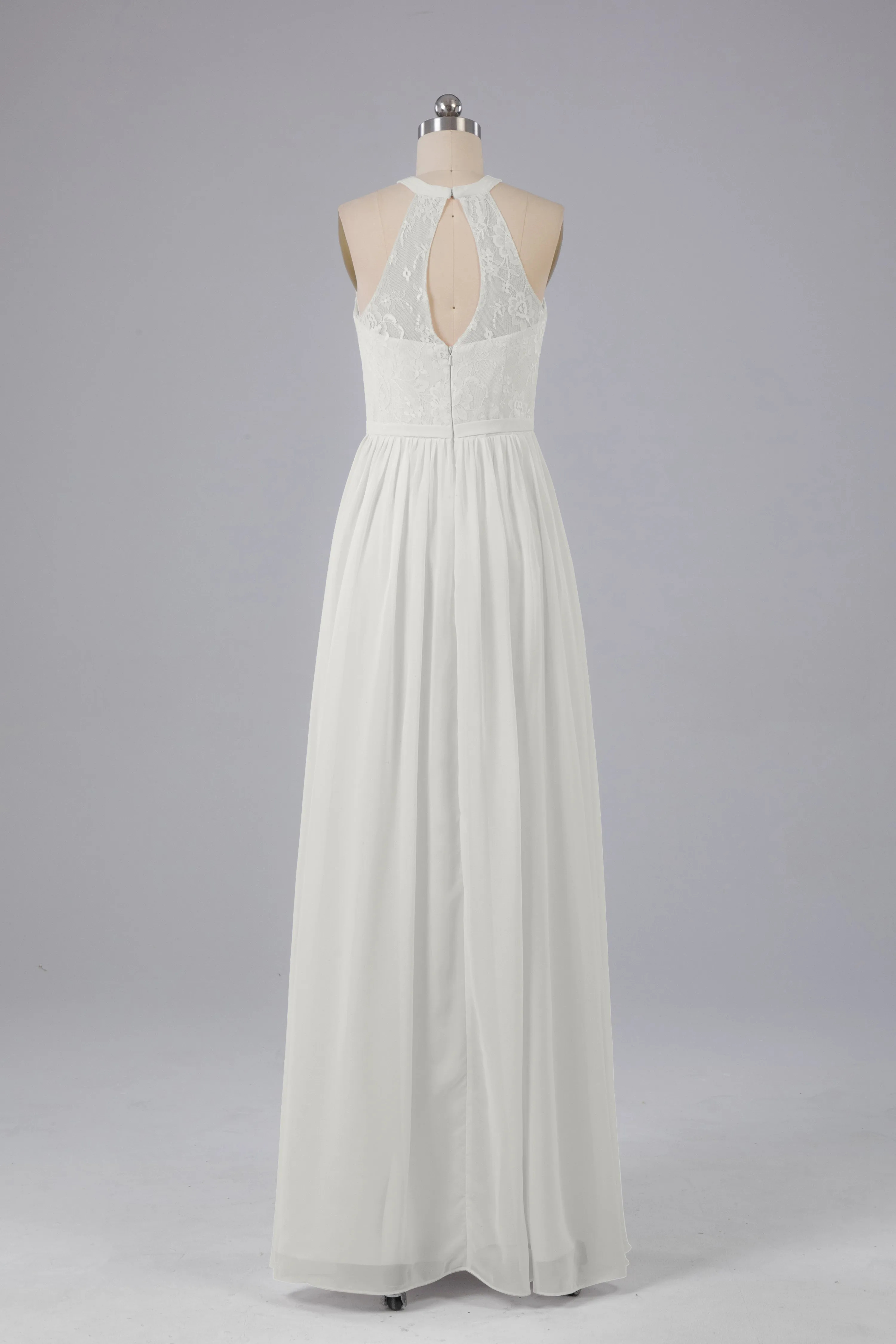 Simple Halter Lace Long Bridesmaid Dresses with Split