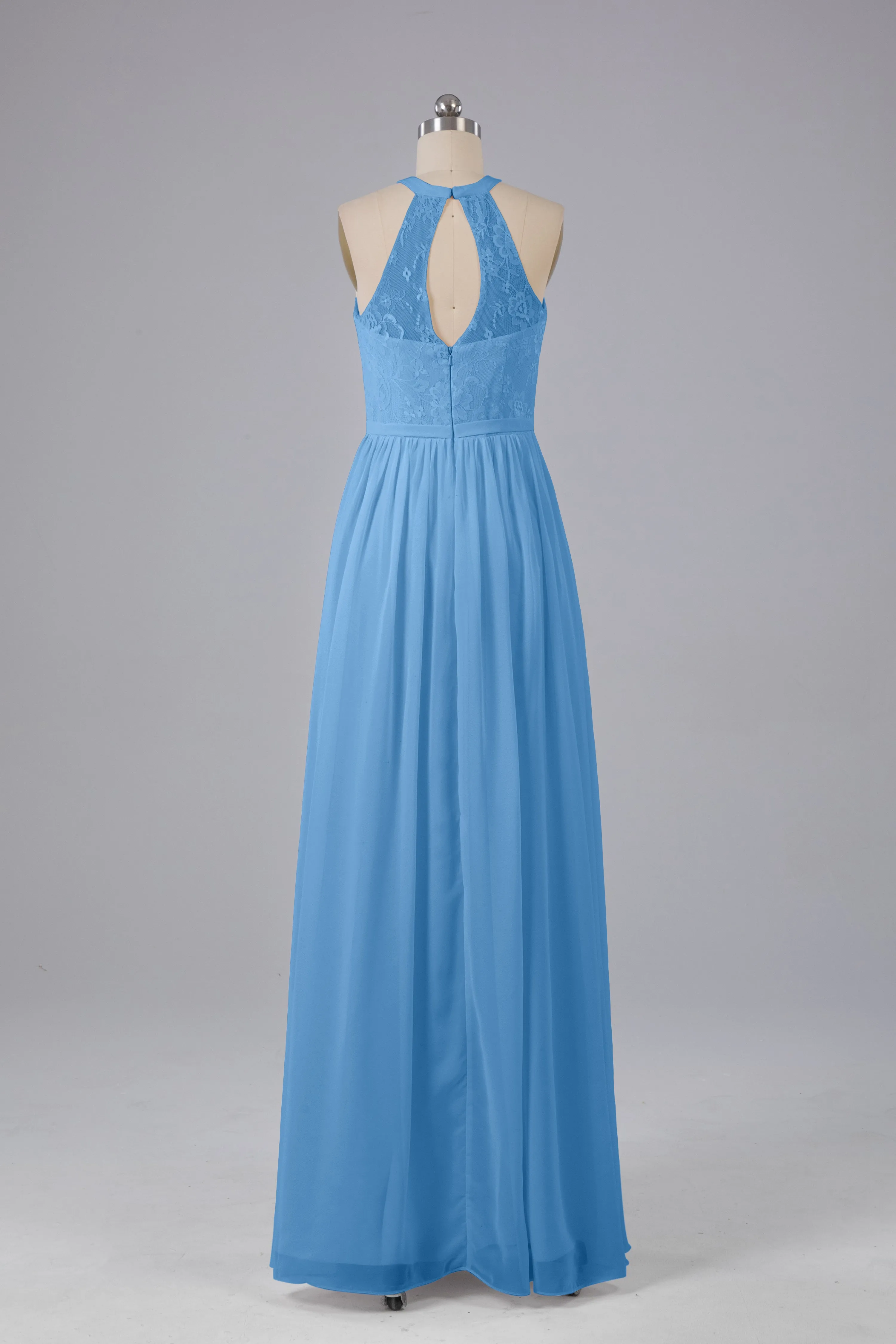 Simple Halter Lace Long Bridesmaid Dresses with Split