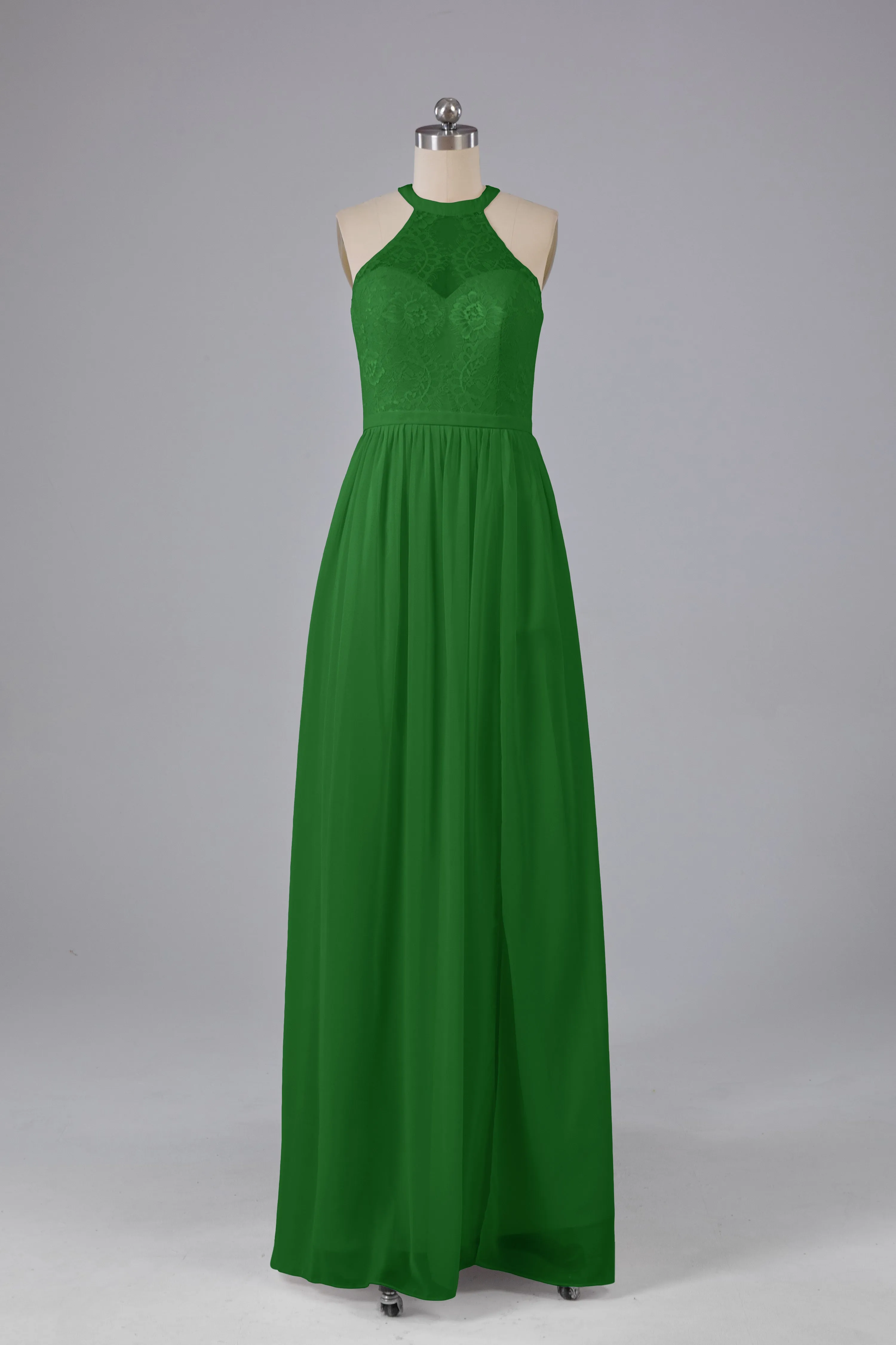Simple Halter Lace Long Bridesmaid Dresses with Split