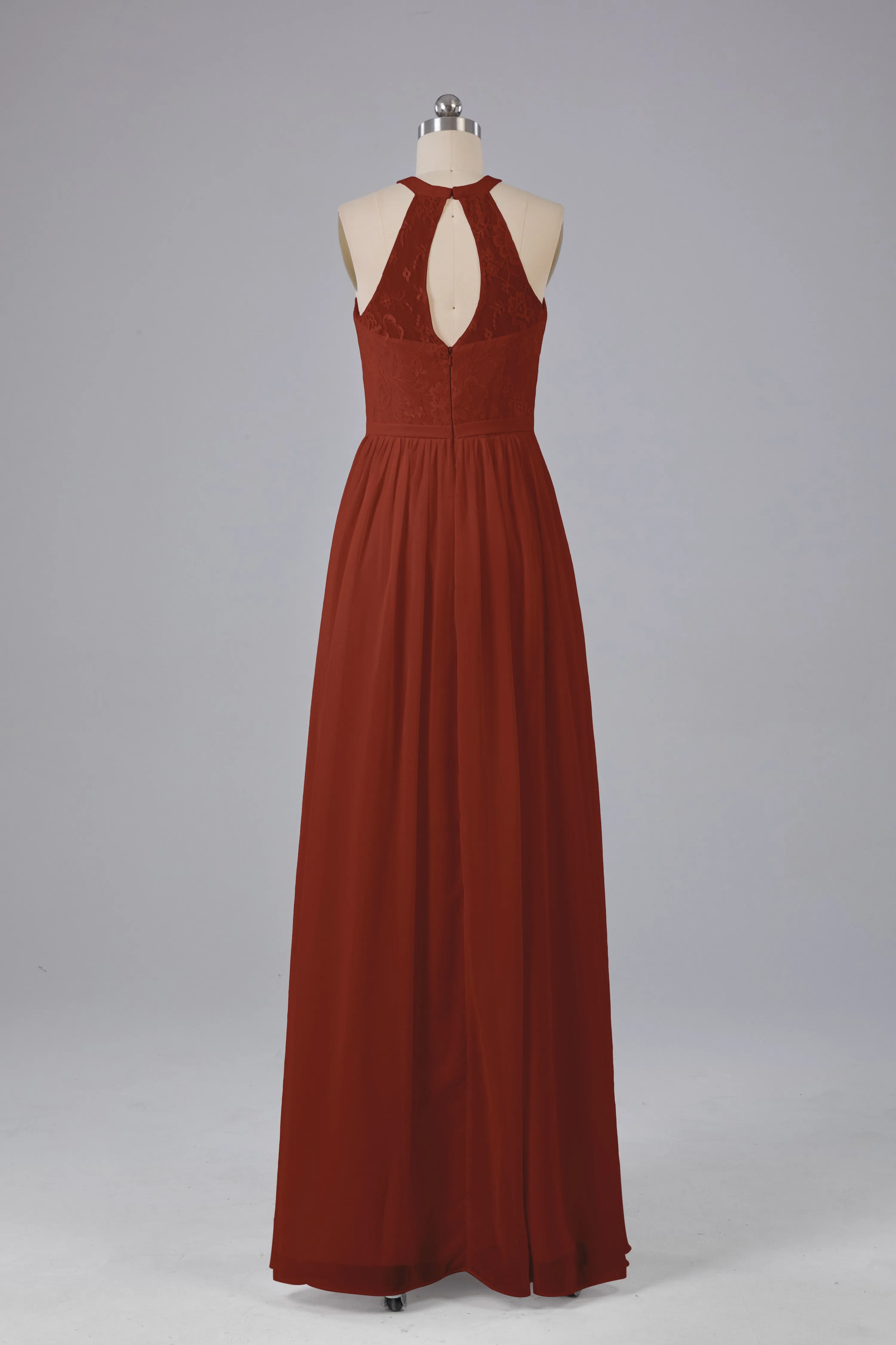 Simple Halter Lace Long Bridesmaid Dresses with Split