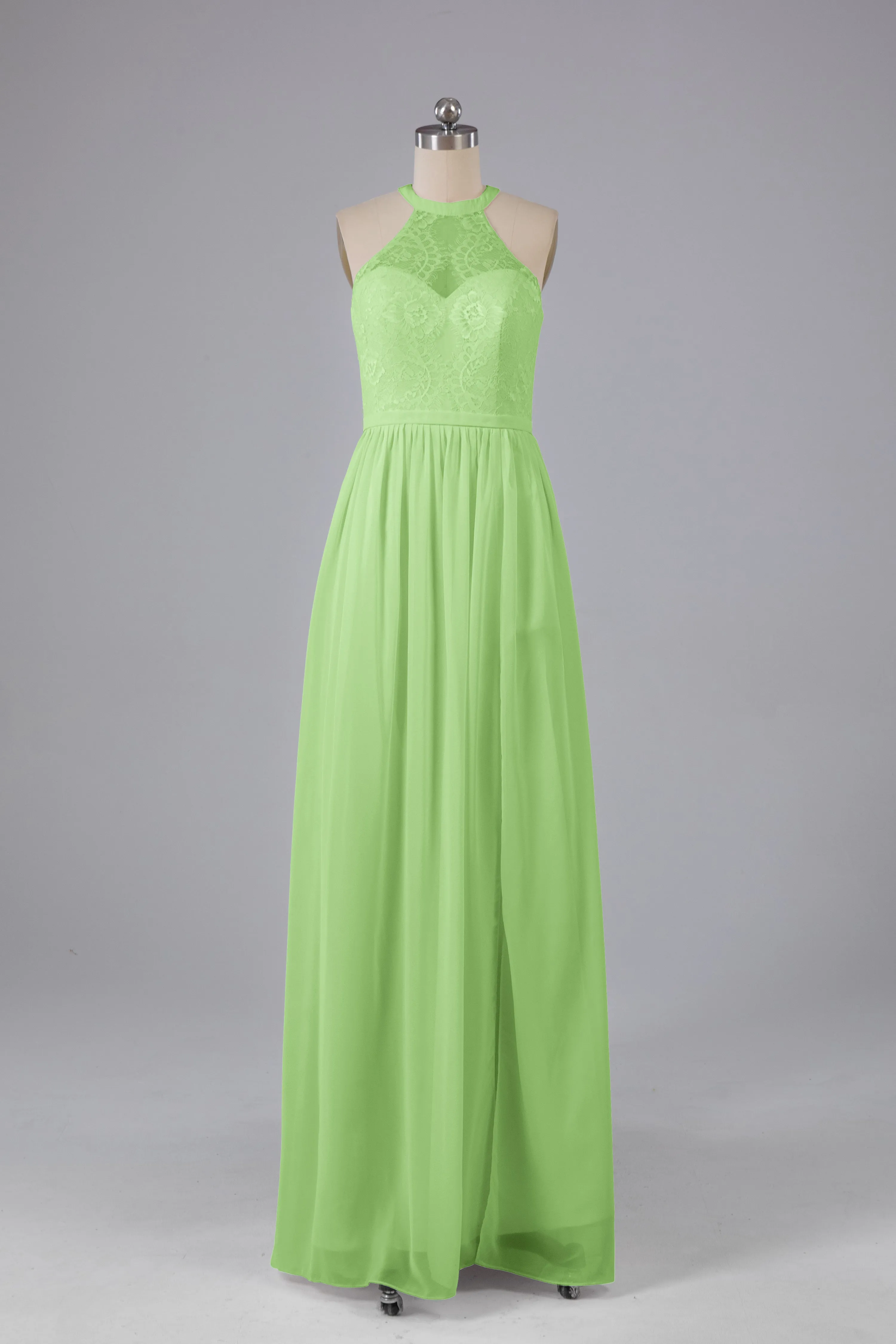 Simple Halter Lace Long Bridesmaid Dresses with Split