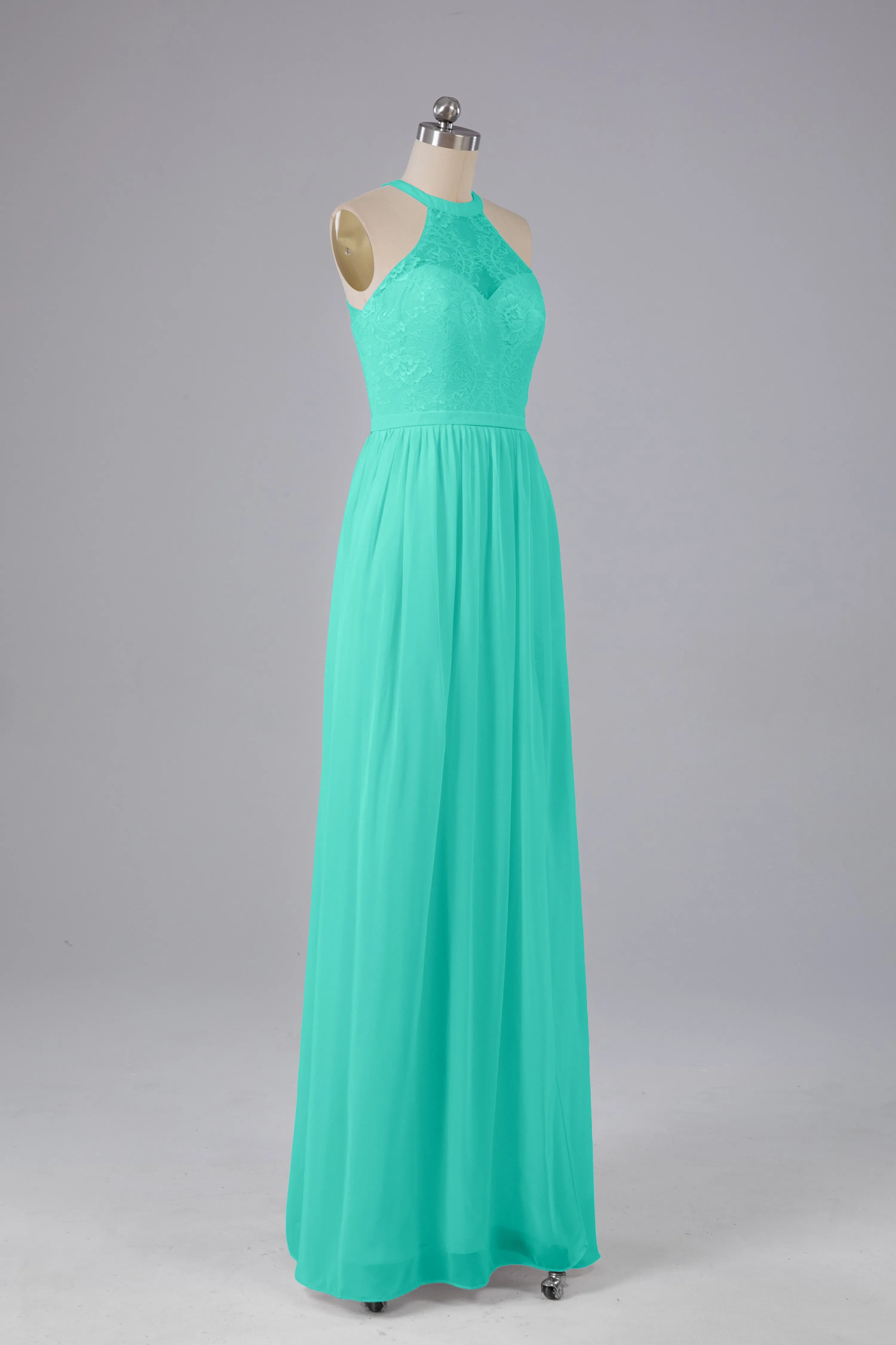 Simple Halter Lace Long Bridesmaid Dresses with Split