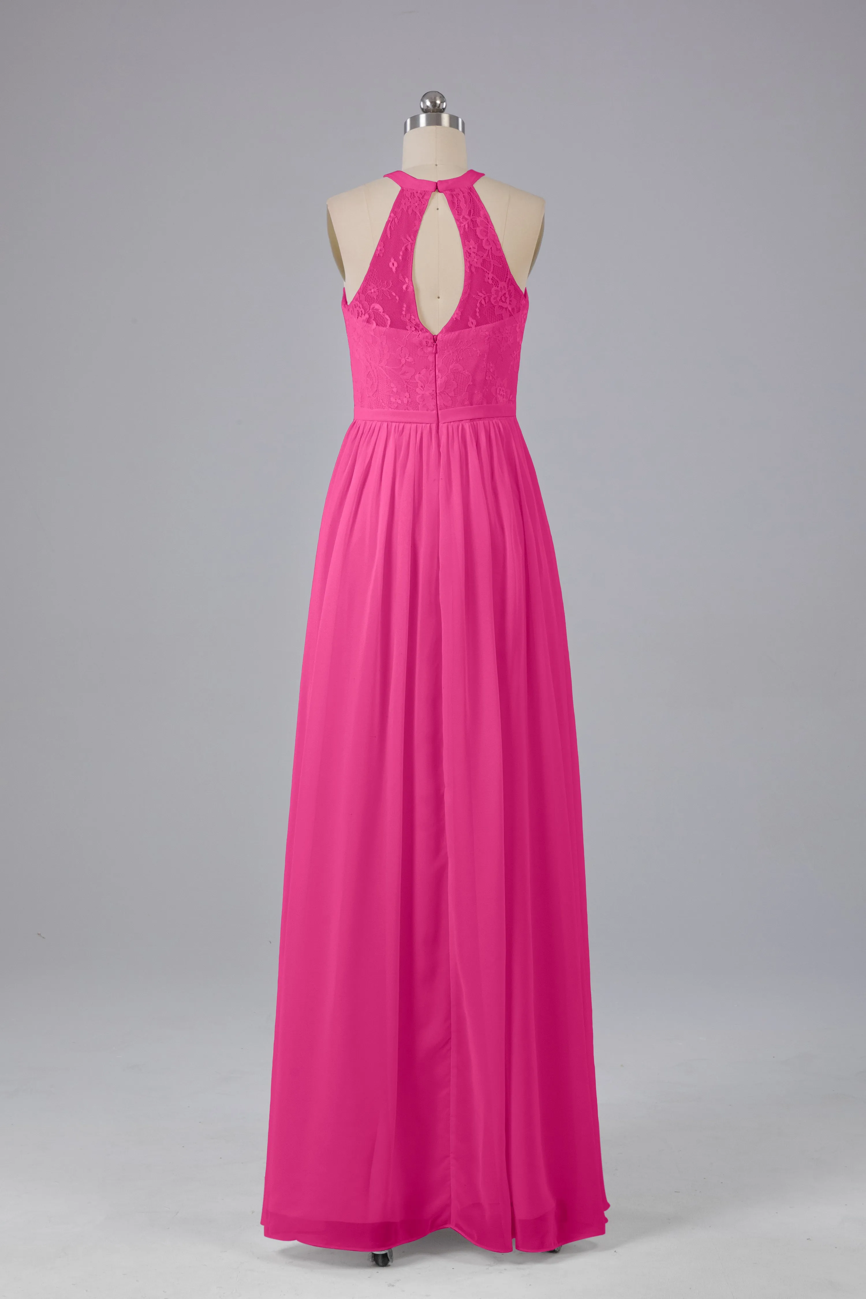Simple Halter Lace Long Bridesmaid Dresses with Split