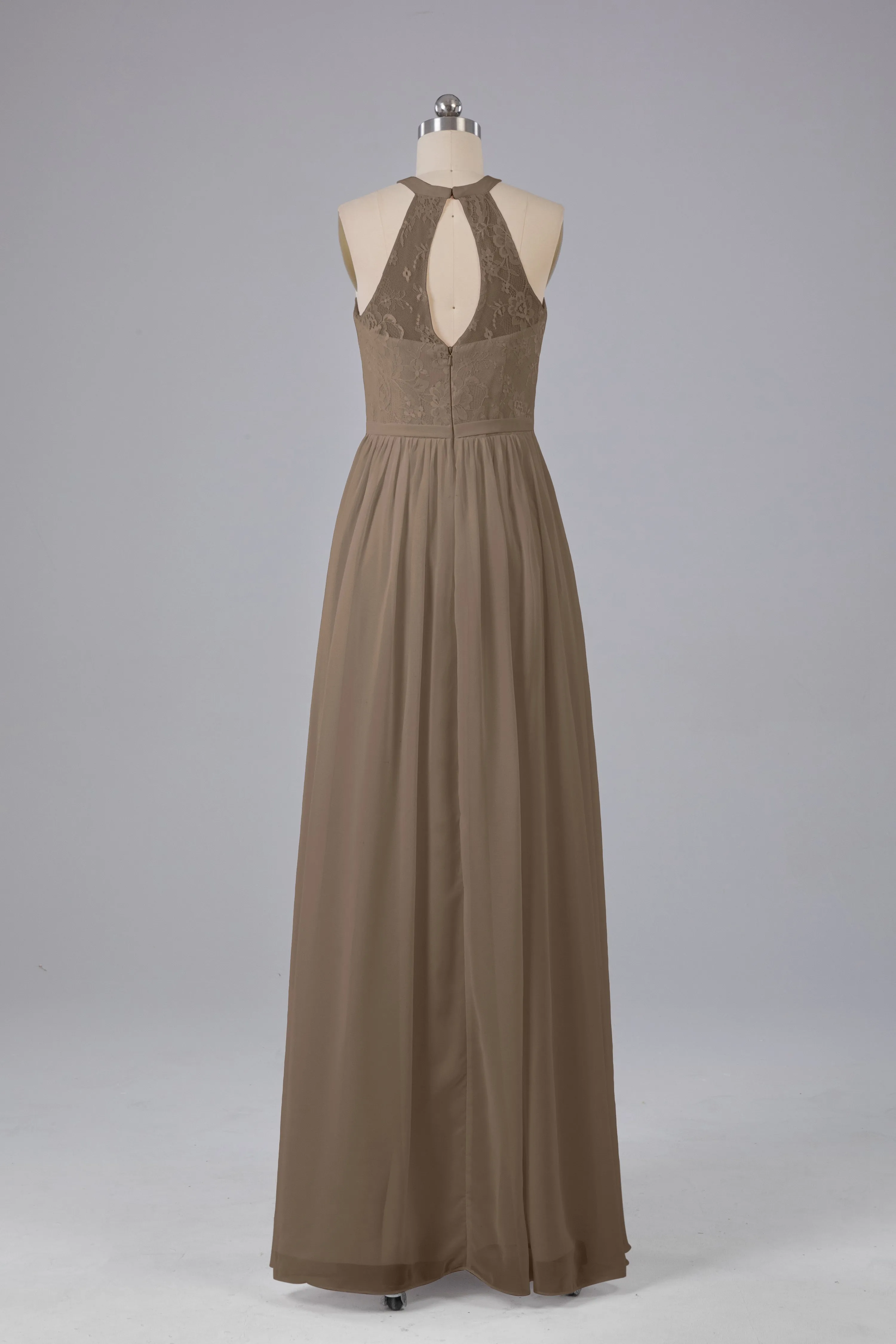 Simple Halter Lace Long Bridesmaid Dresses with Split