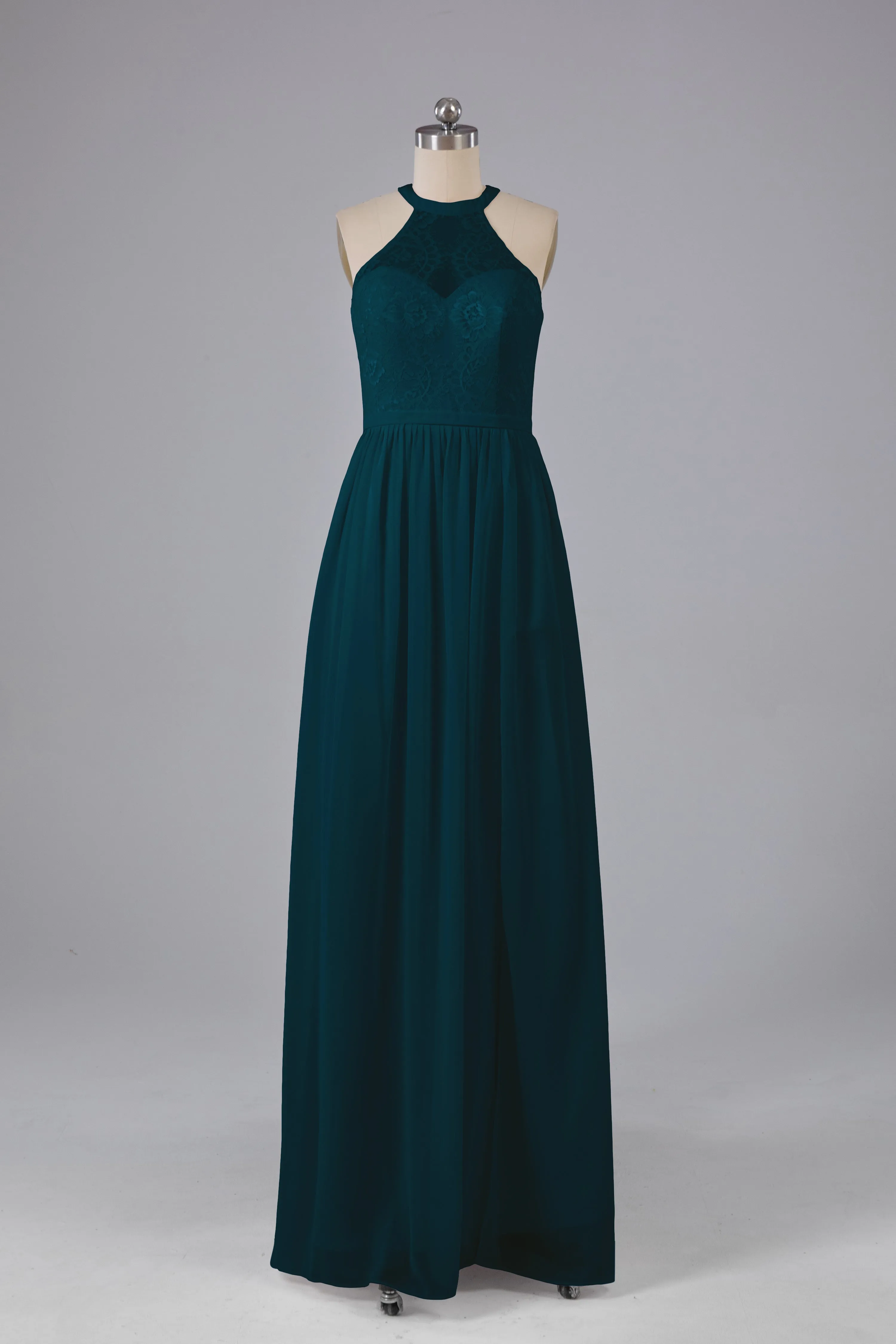Simple Halter Lace Long Bridesmaid Dresses with Split