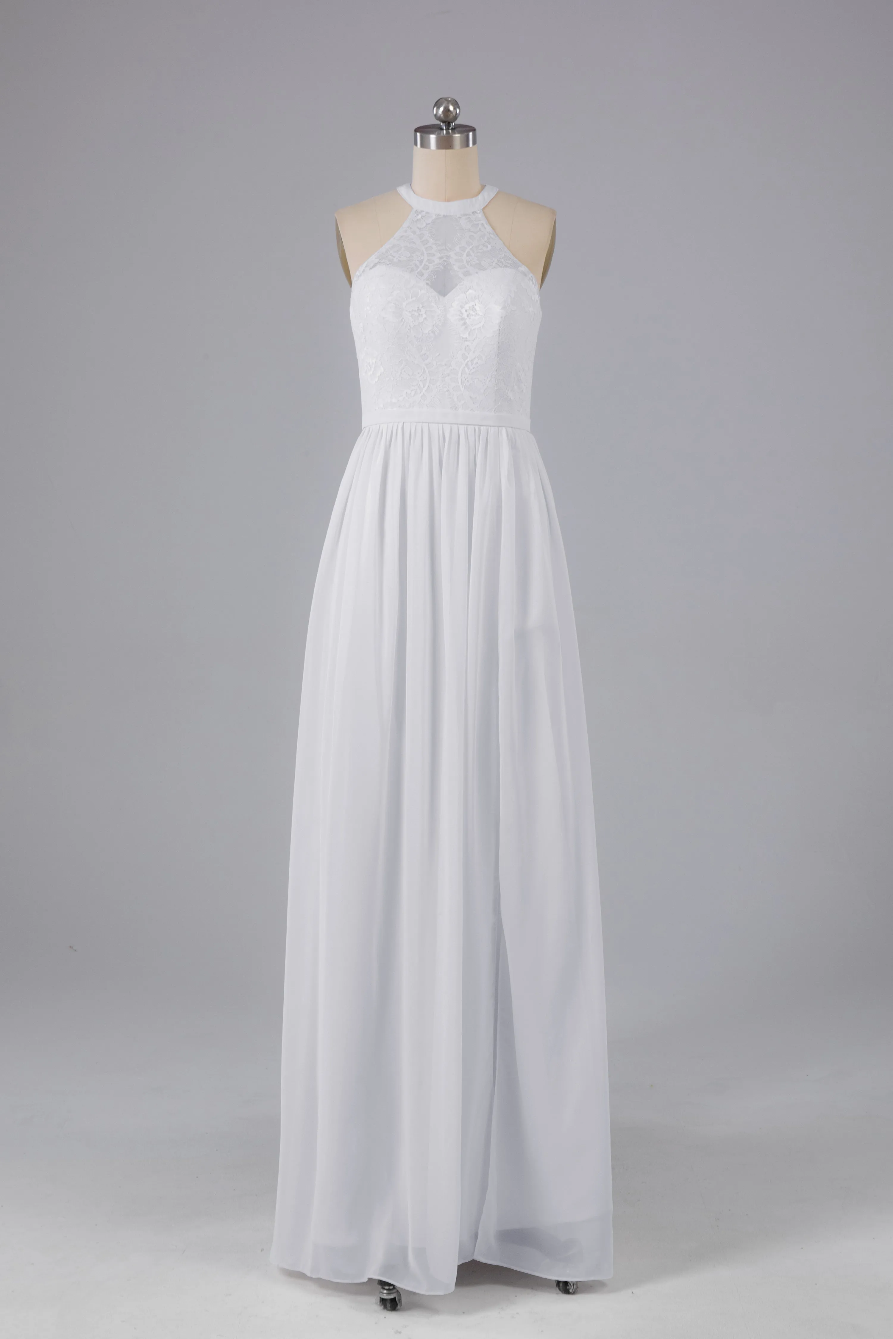 Simple Halter Lace Long Bridesmaid Dresses with Split