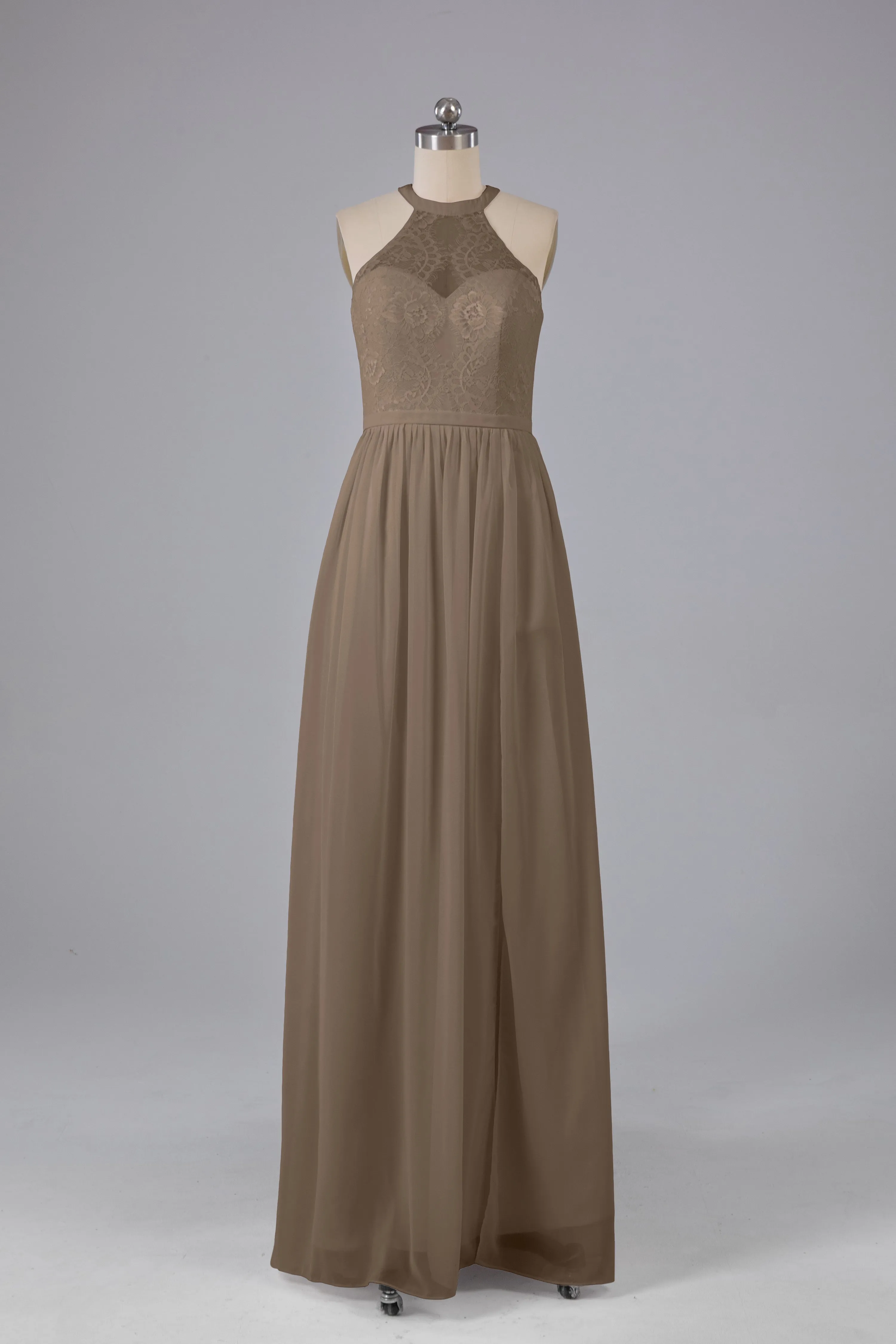 Simple Halter Lace Long Bridesmaid Dresses with Split