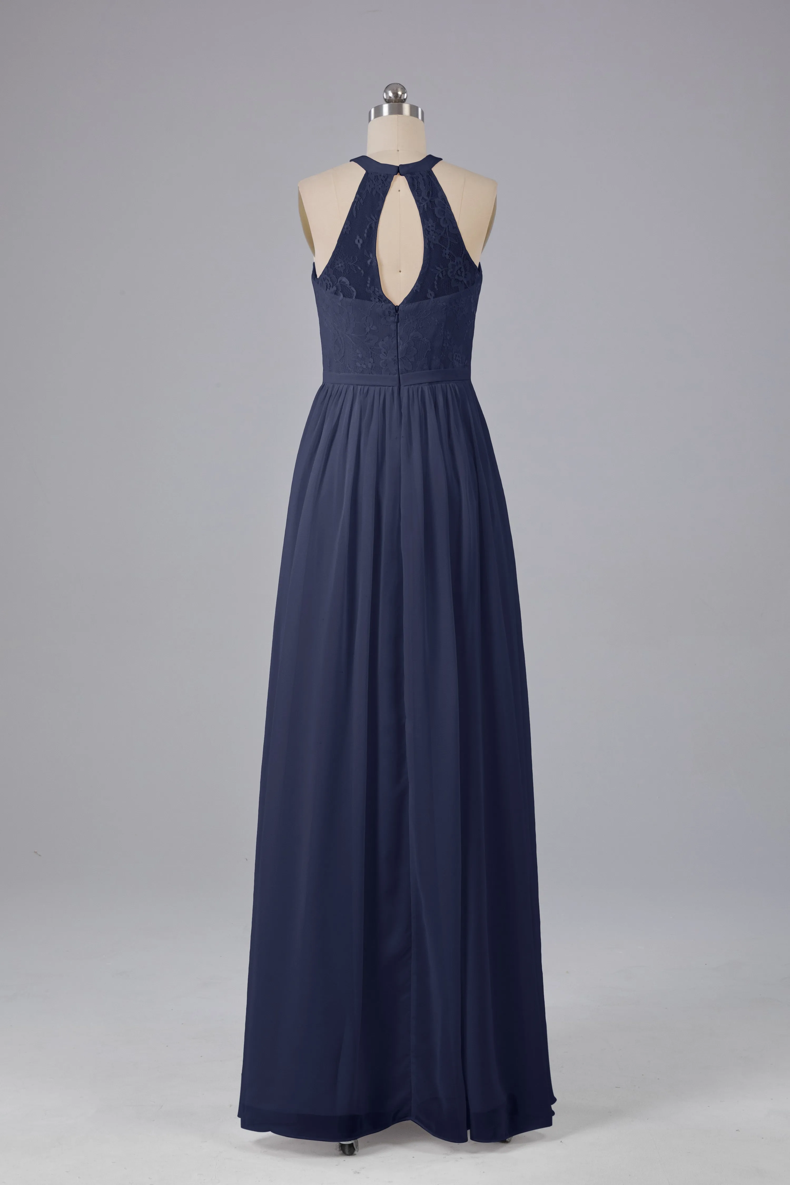 Simple Halter Lace Long Bridesmaid Dresses with Split