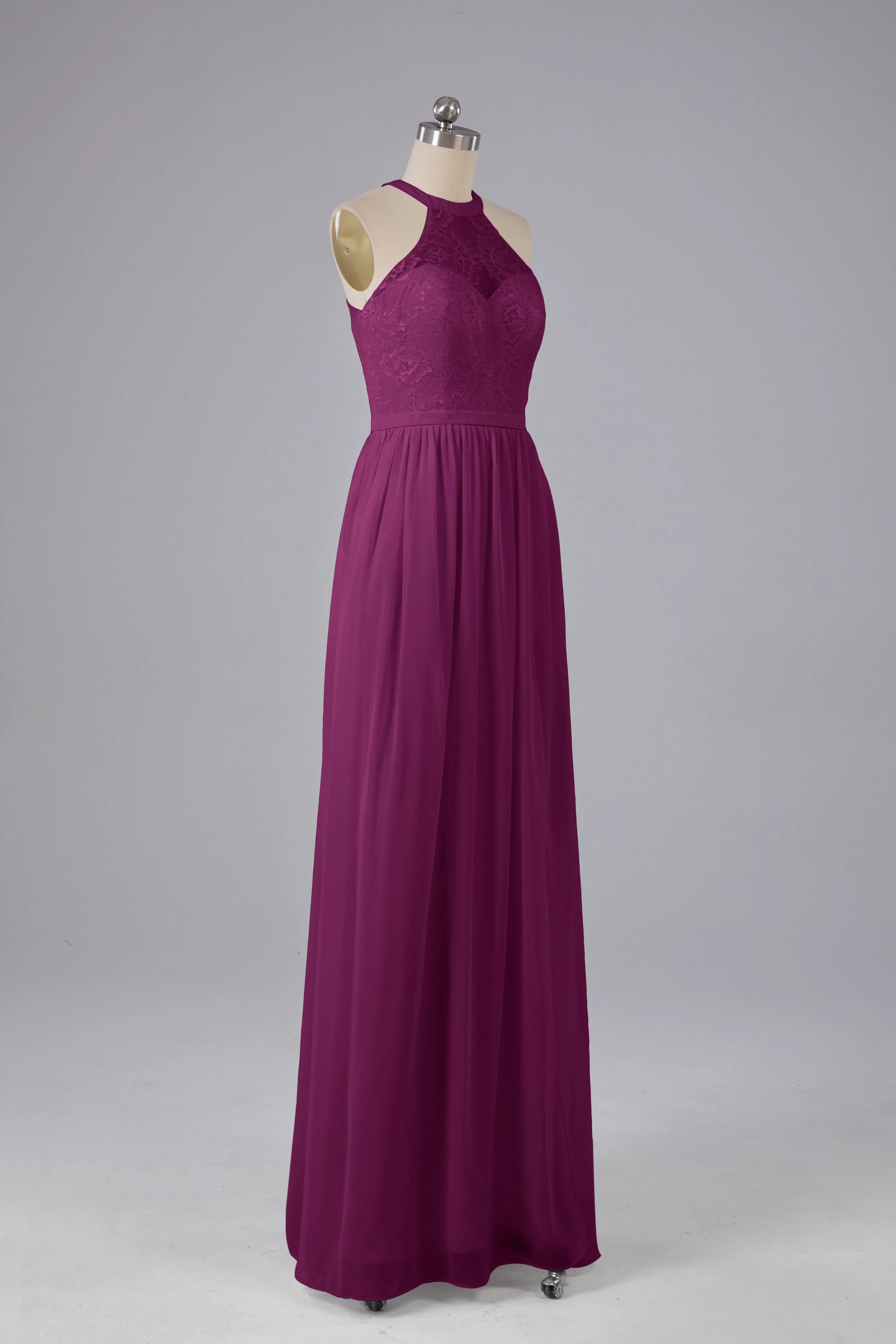 Simple Halter Lace Long Bridesmaid Dresses with Split