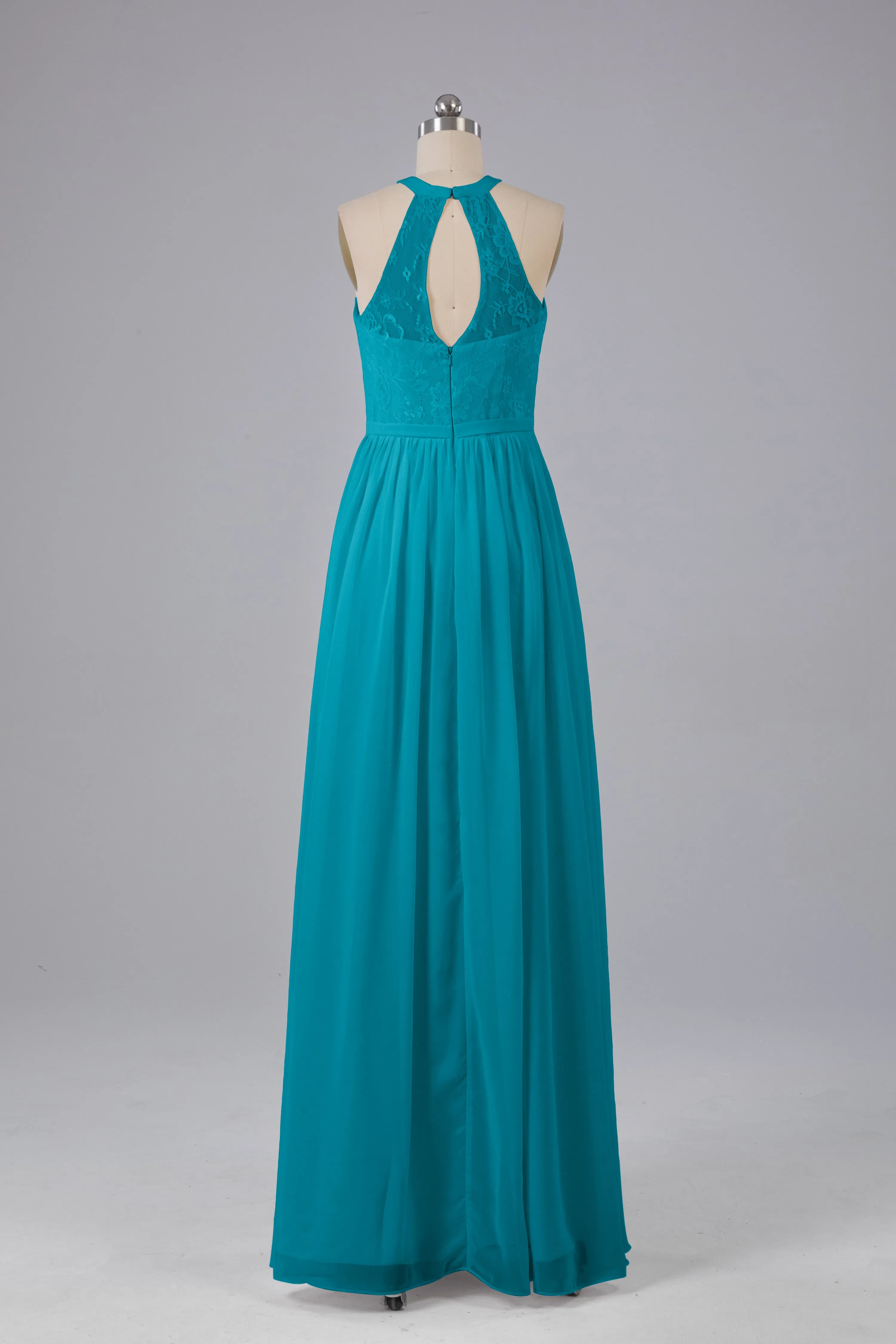 Simple Halter Lace Long Bridesmaid Dresses with Split