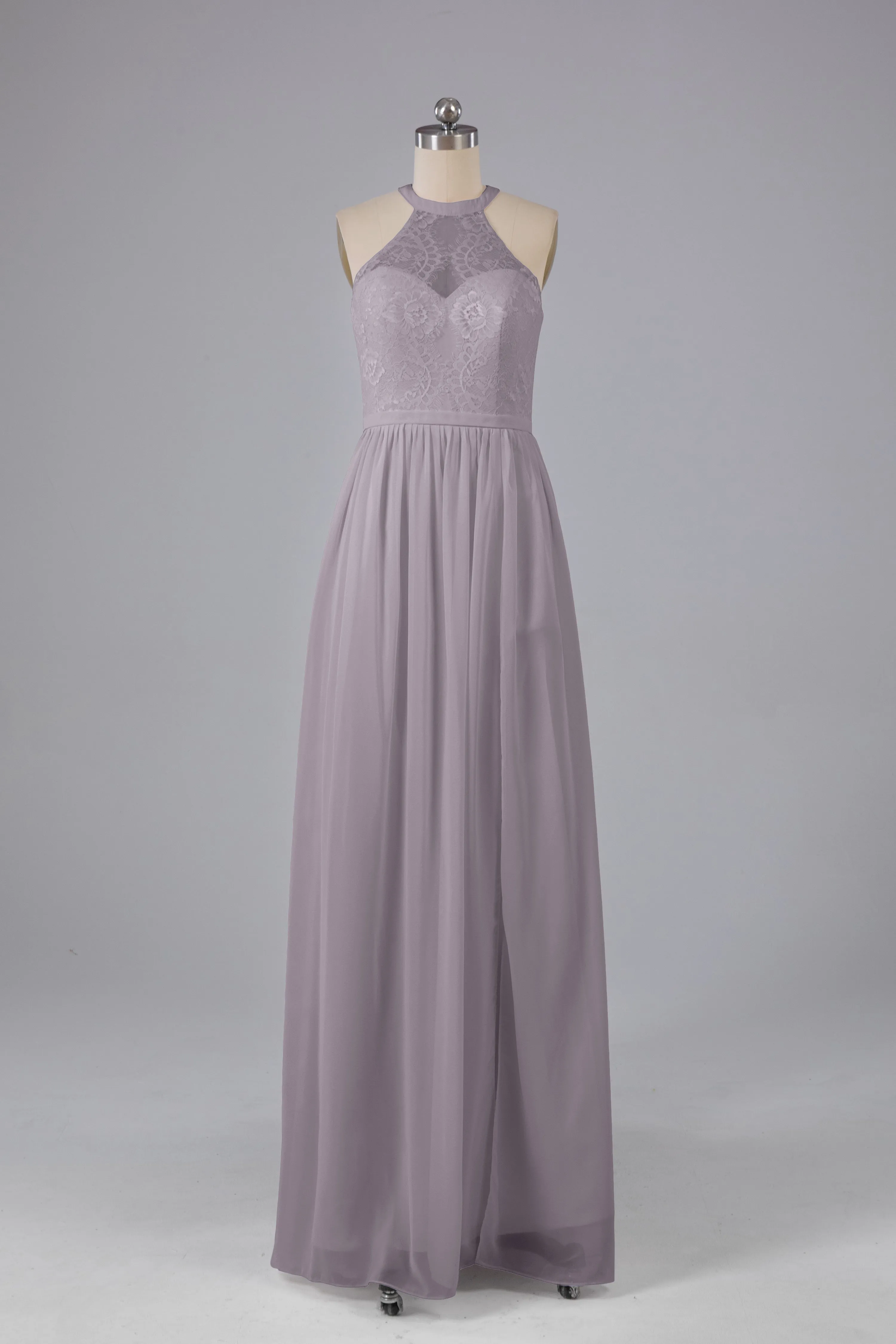 Simple Halter Lace Long Bridesmaid Dresses with Split