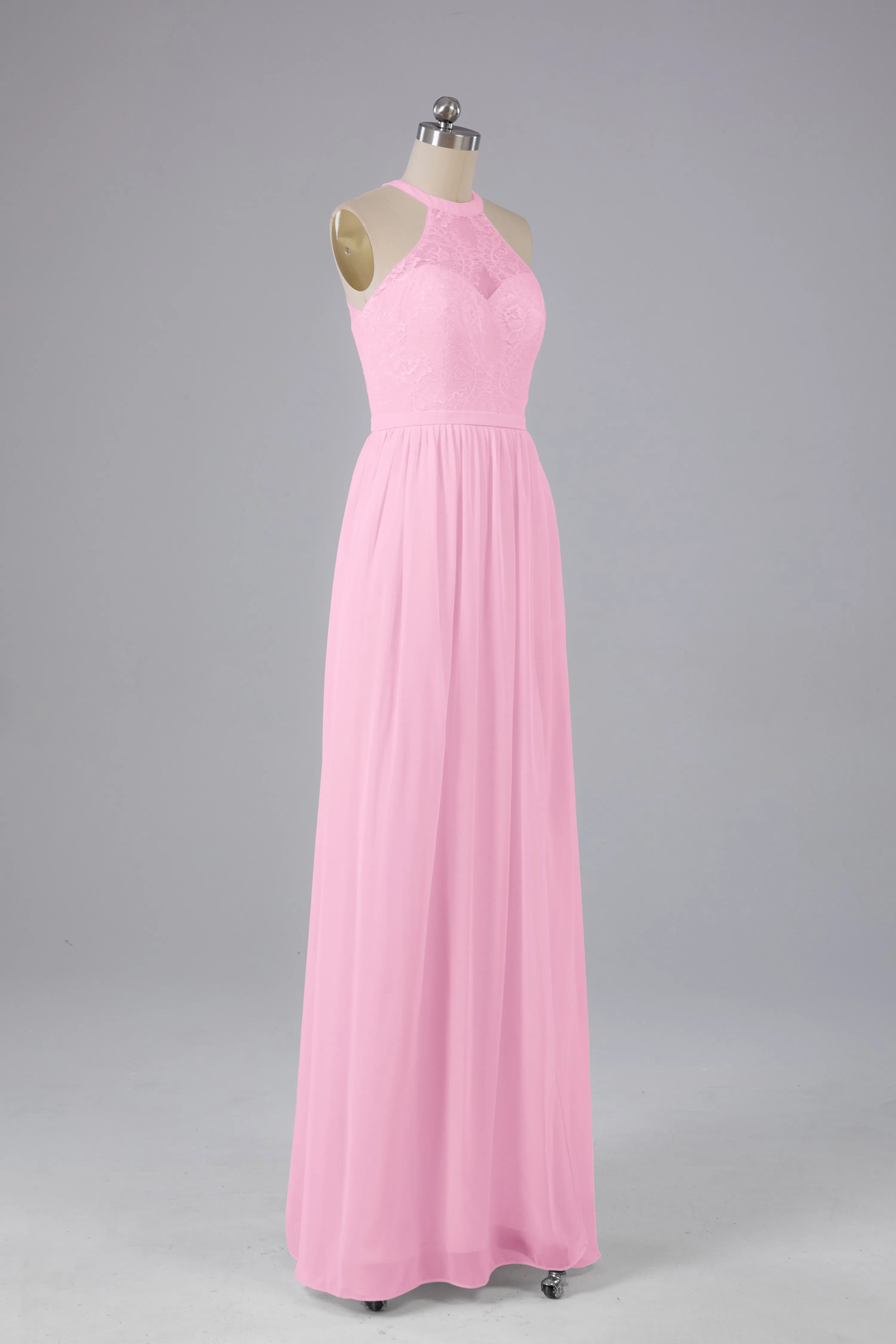 Simple Halter Lace Long Bridesmaid Dresses with Split