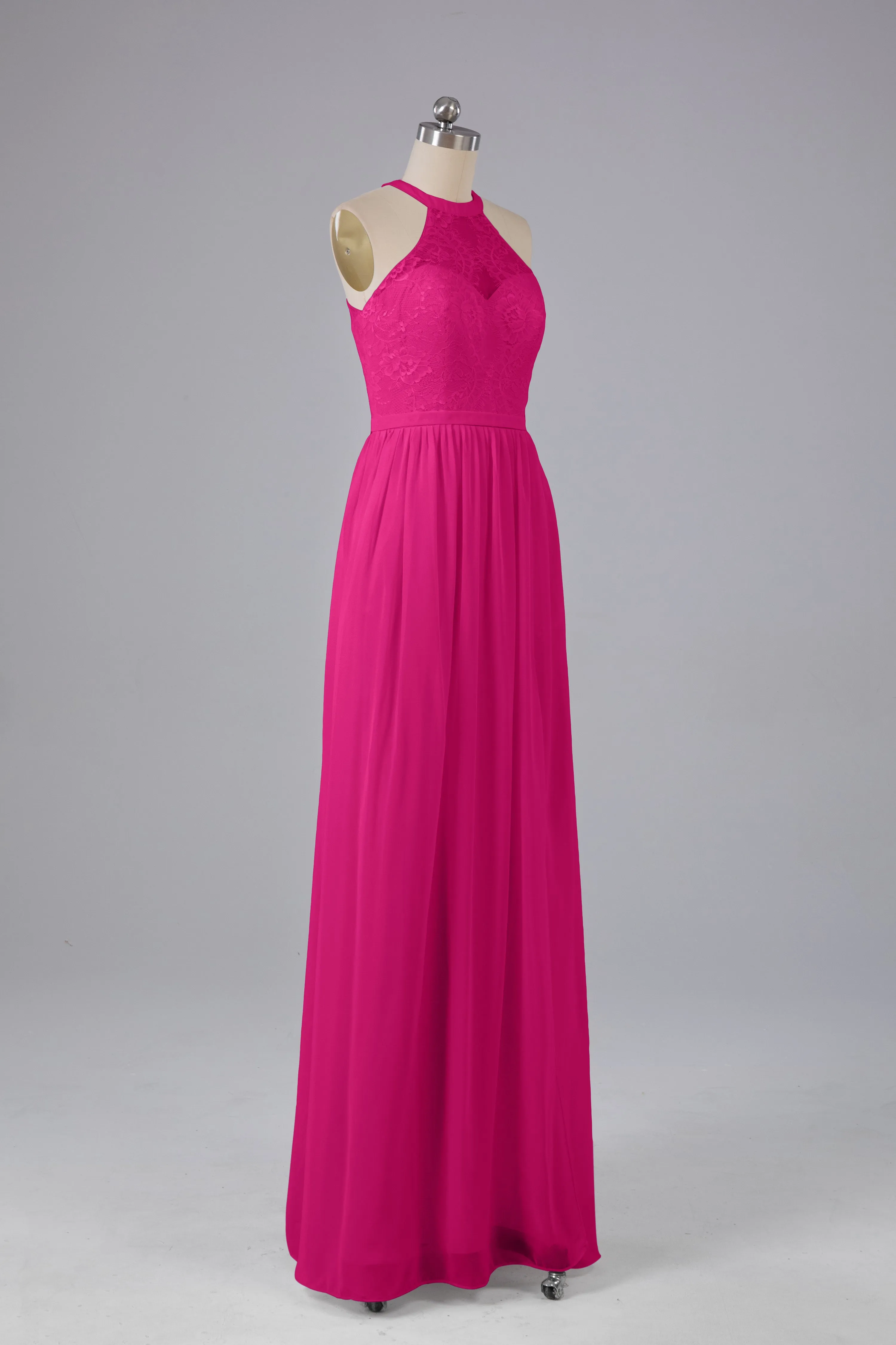 Simple Halter Lace Long Bridesmaid Dresses with Split