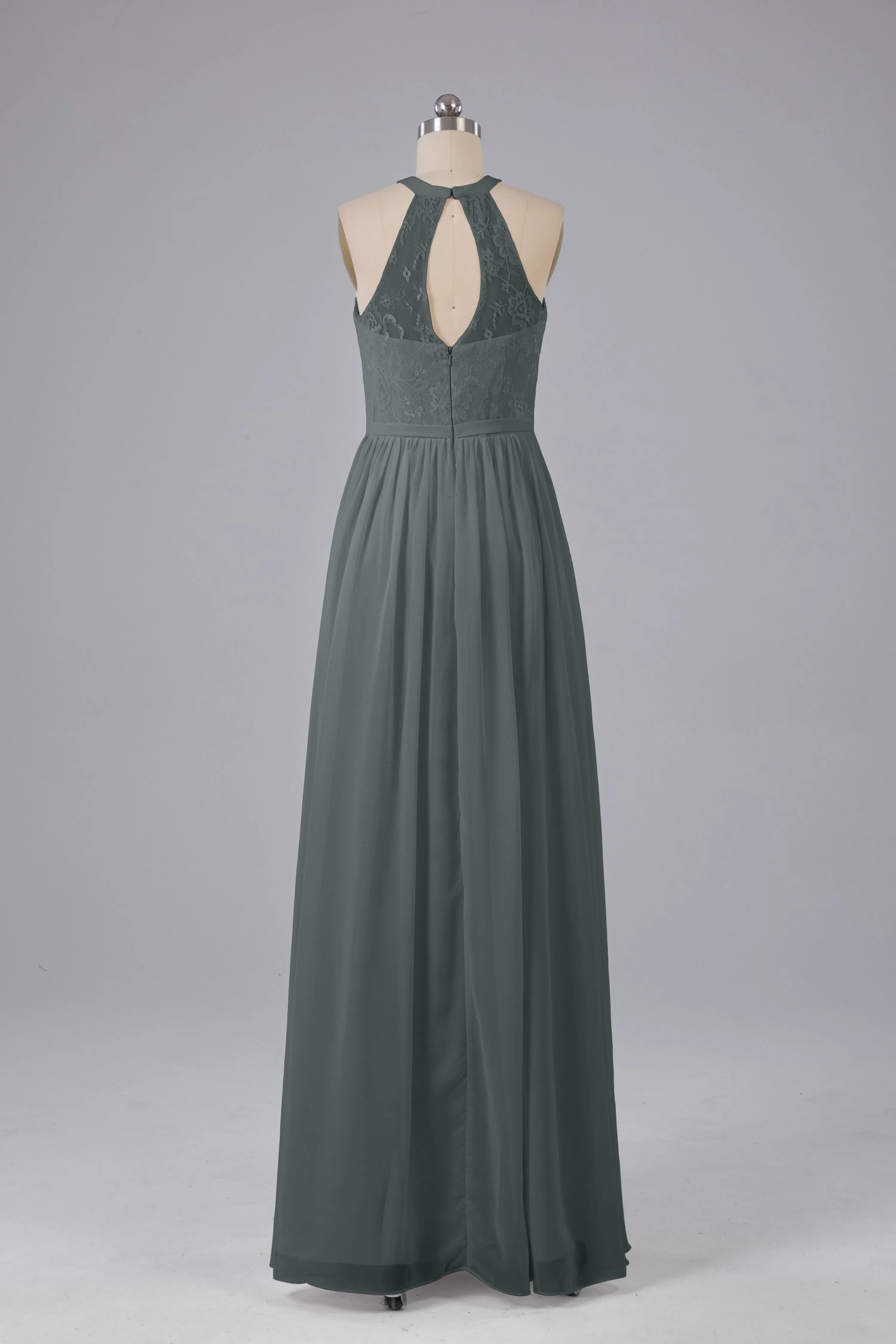 Simple Halter Lace Long Bridesmaid Dresses with Split