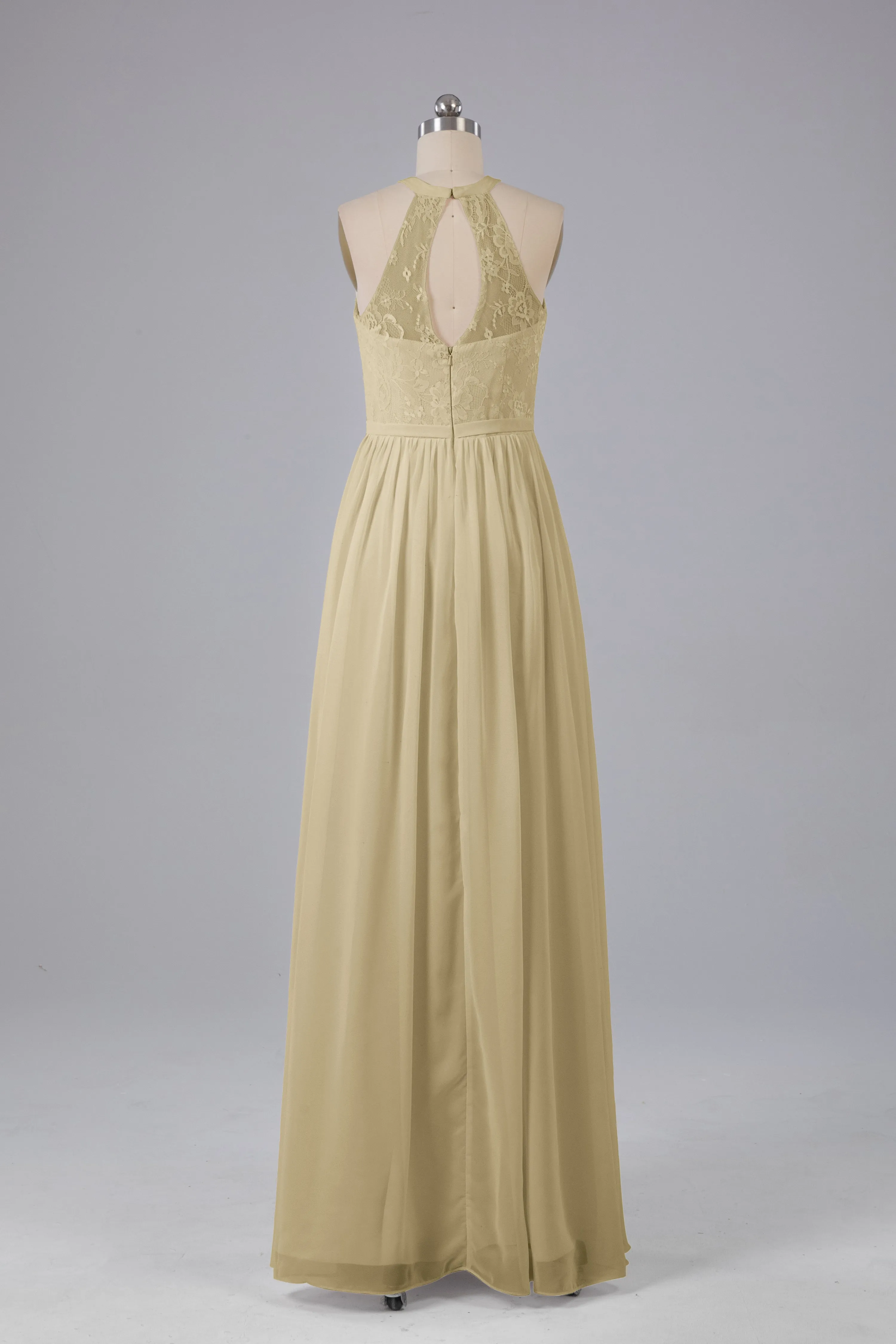 Simple Halter Lace Long Bridesmaid Dresses with Split