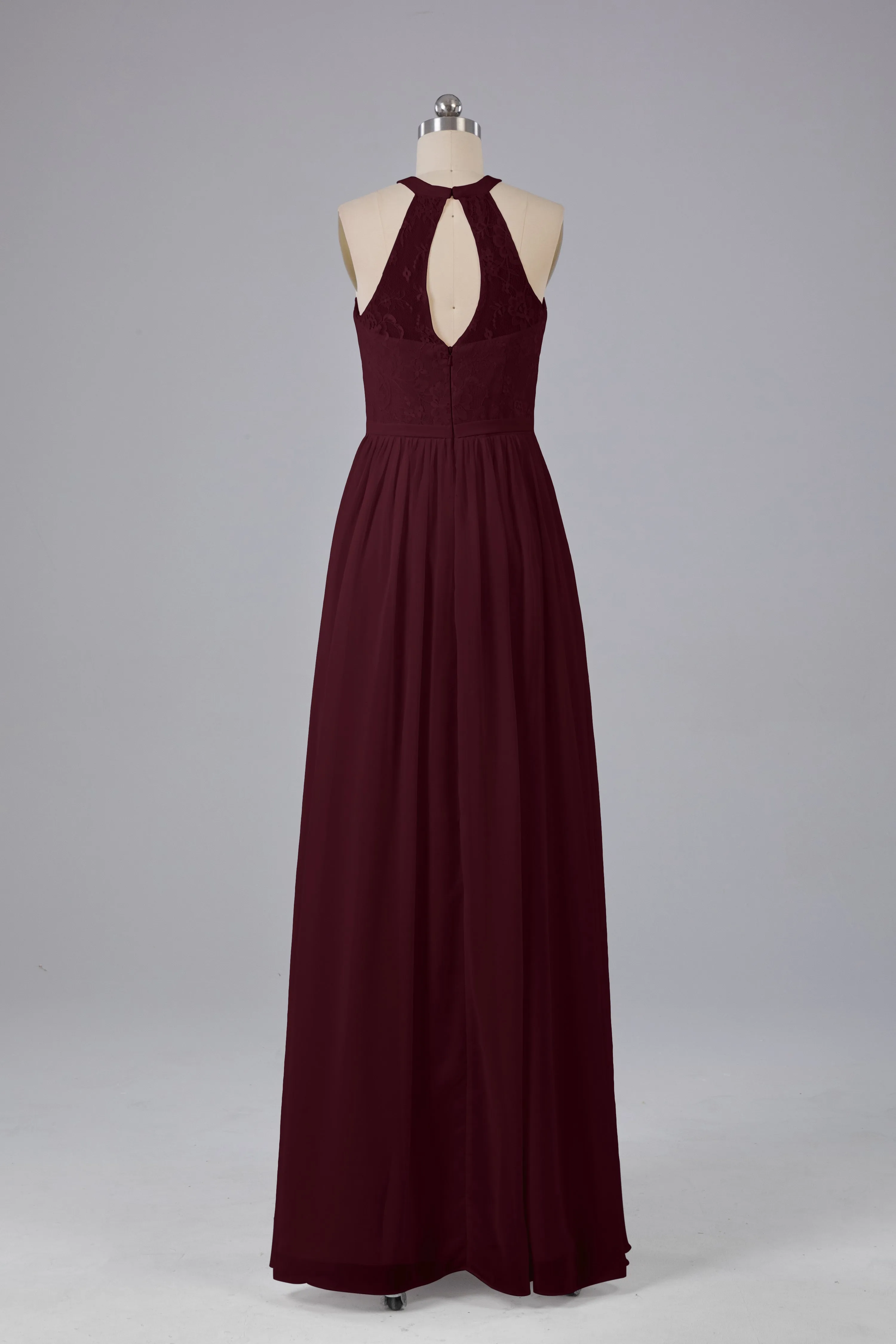 Simple Halter Lace Long Bridesmaid Dresses with Split