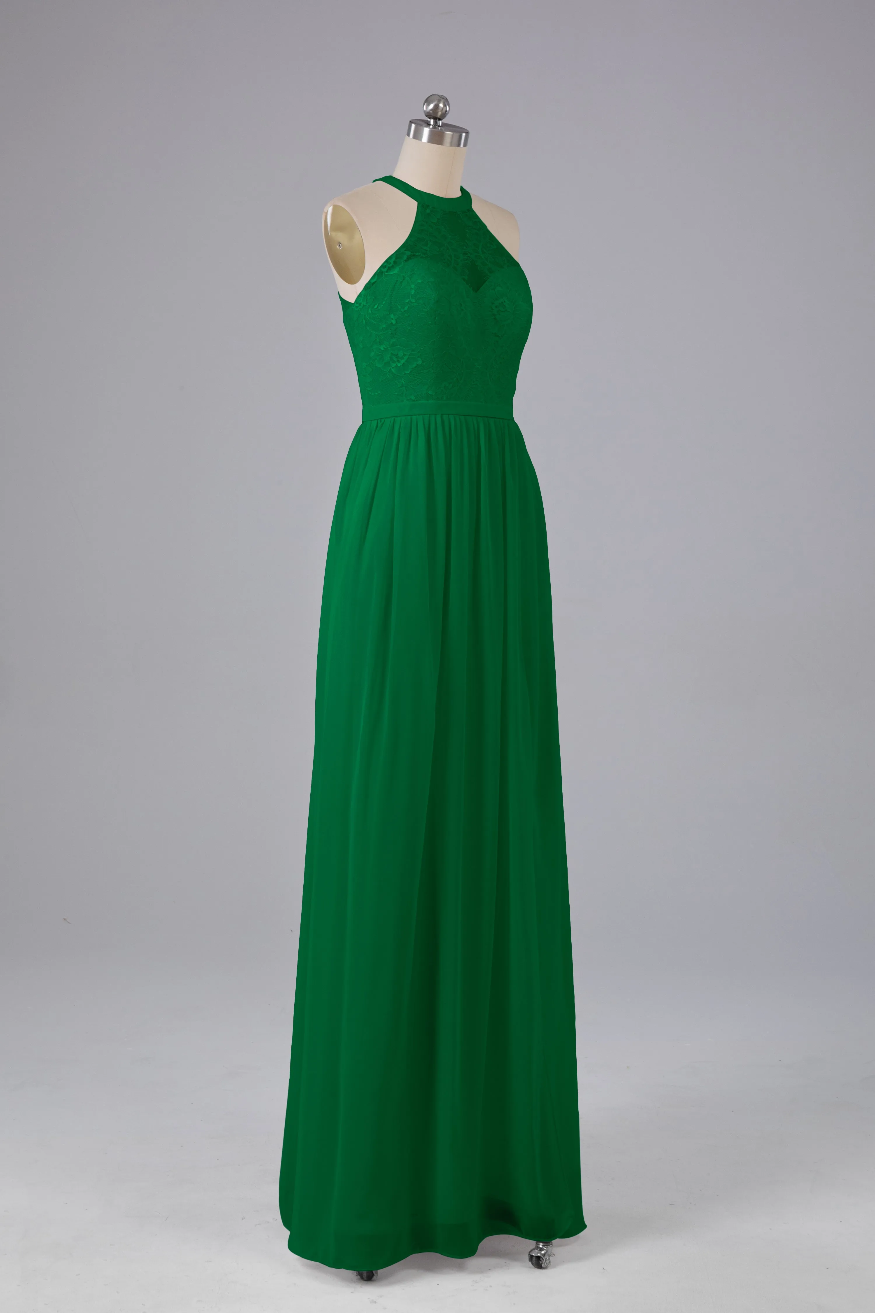 Simple Halter Lace Long Bridesmaid Dresses with Split