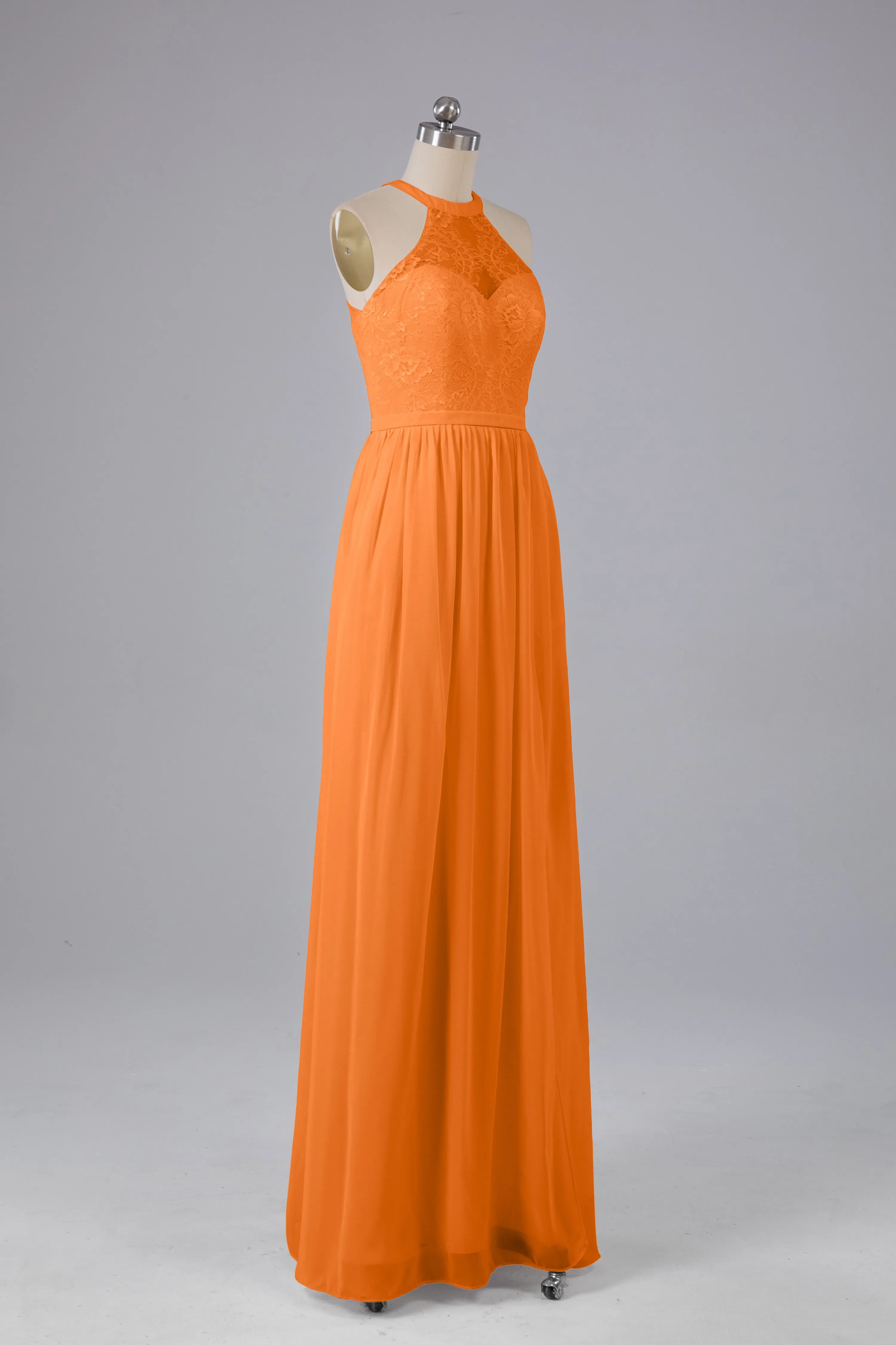 Simple Halter Lace Long Bridesmaid Dresses with Split