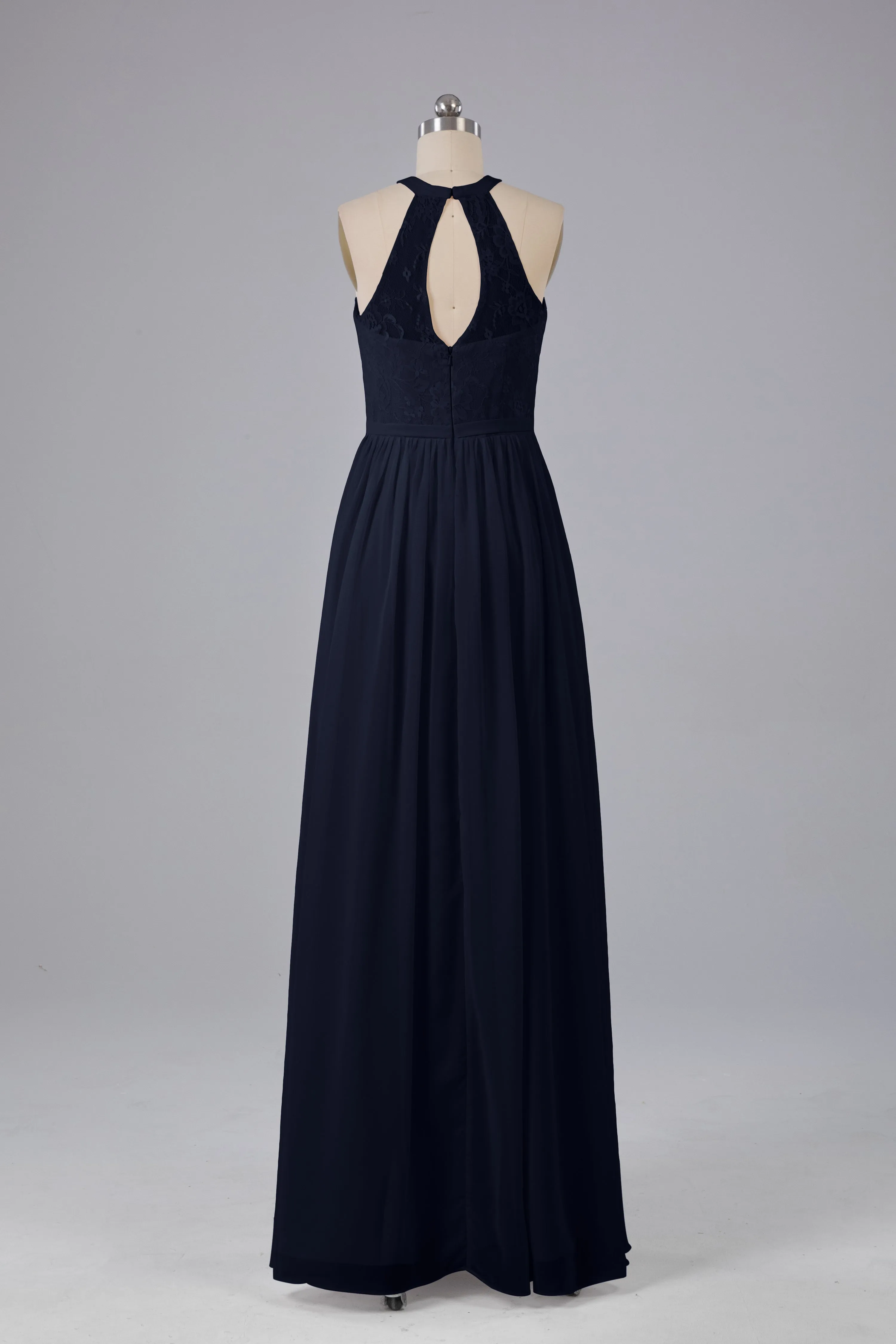 Simple Halter Lace Long Bridesmaid Dresses with Split