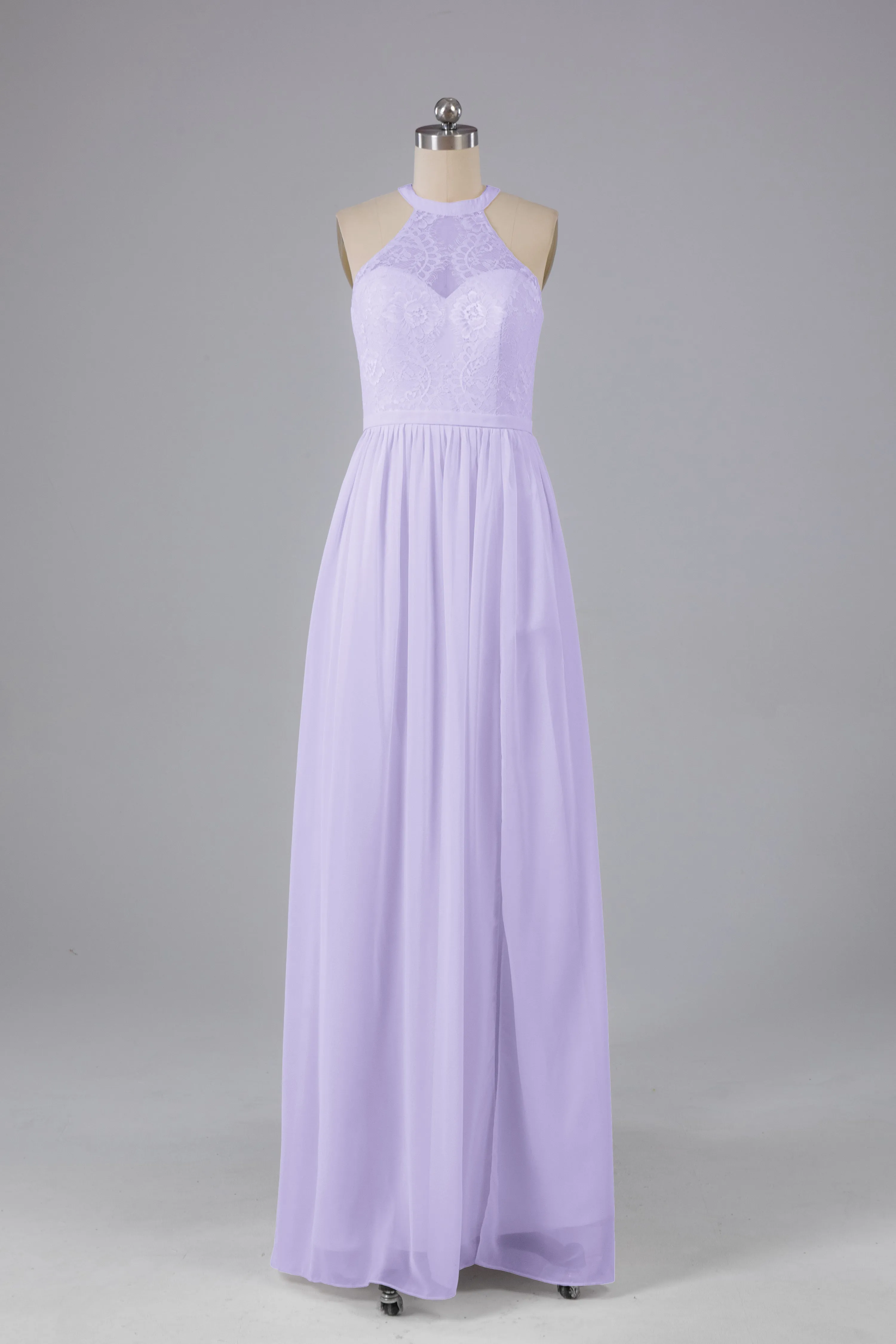 Simple Halter Lace Long Bridesmaid Dresses with Split