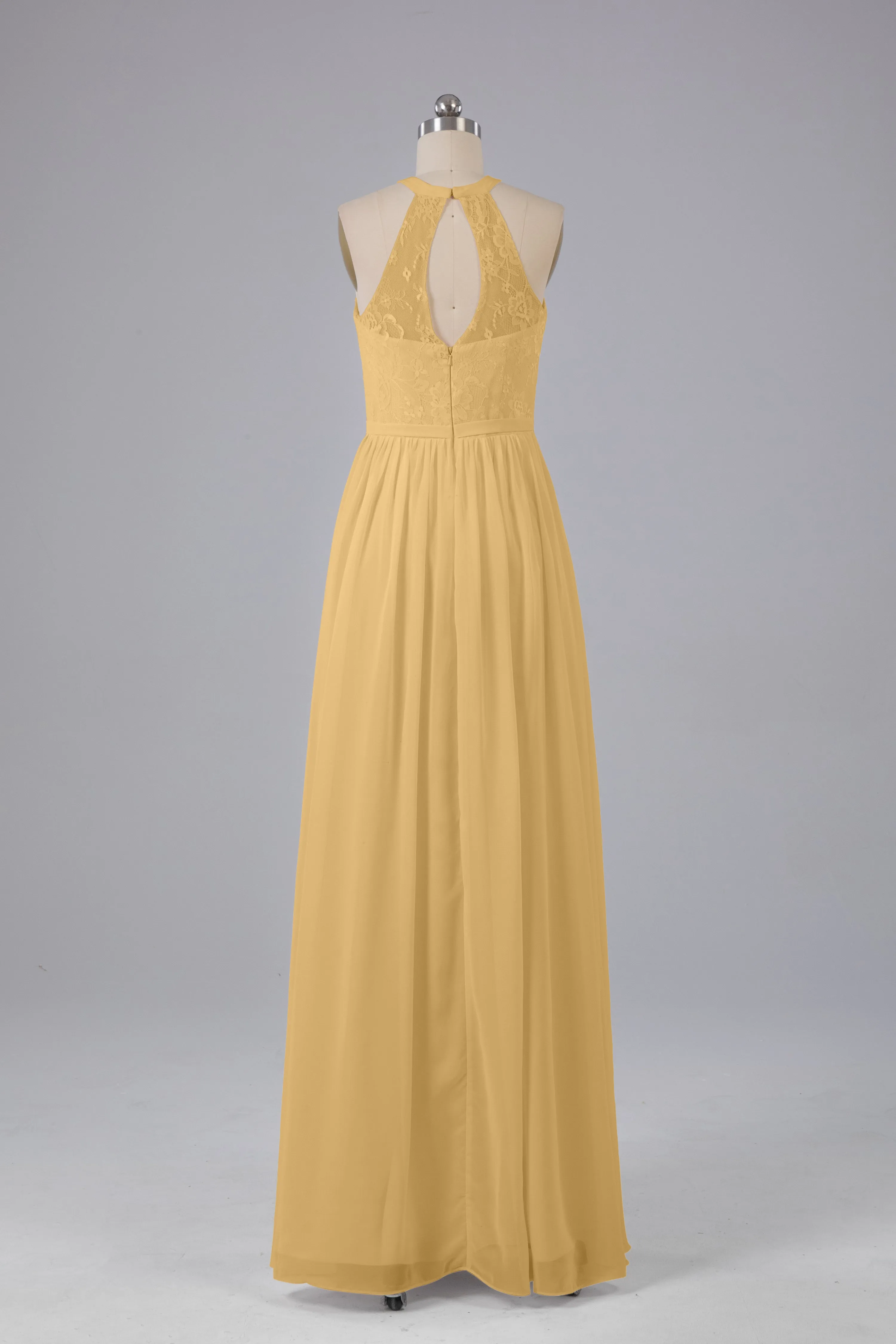 Simple Halter Lace Long Bridesmaid Dresses with Split