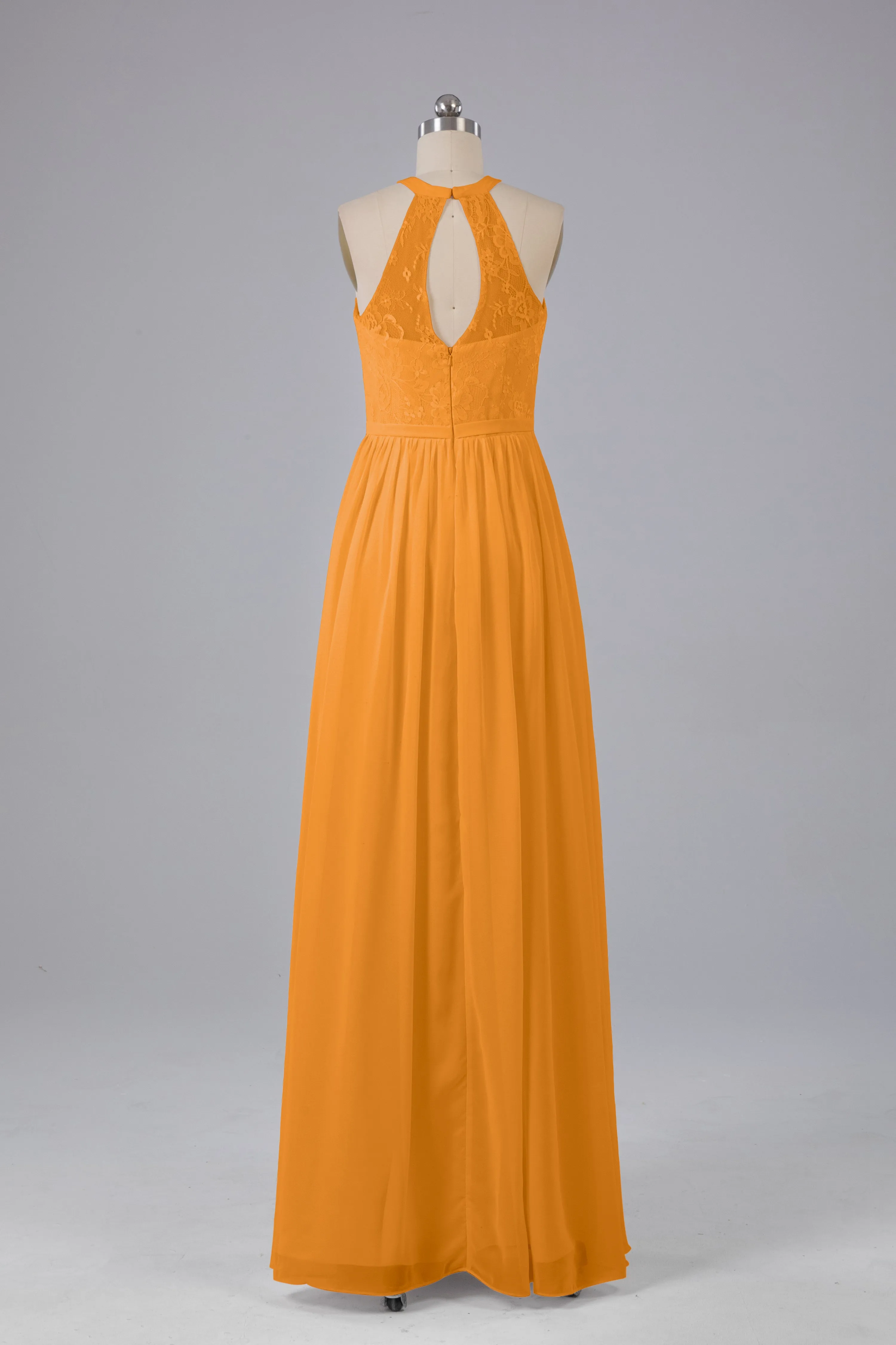 Simple Halter Lace Long Bridesmaid Dresses with Split