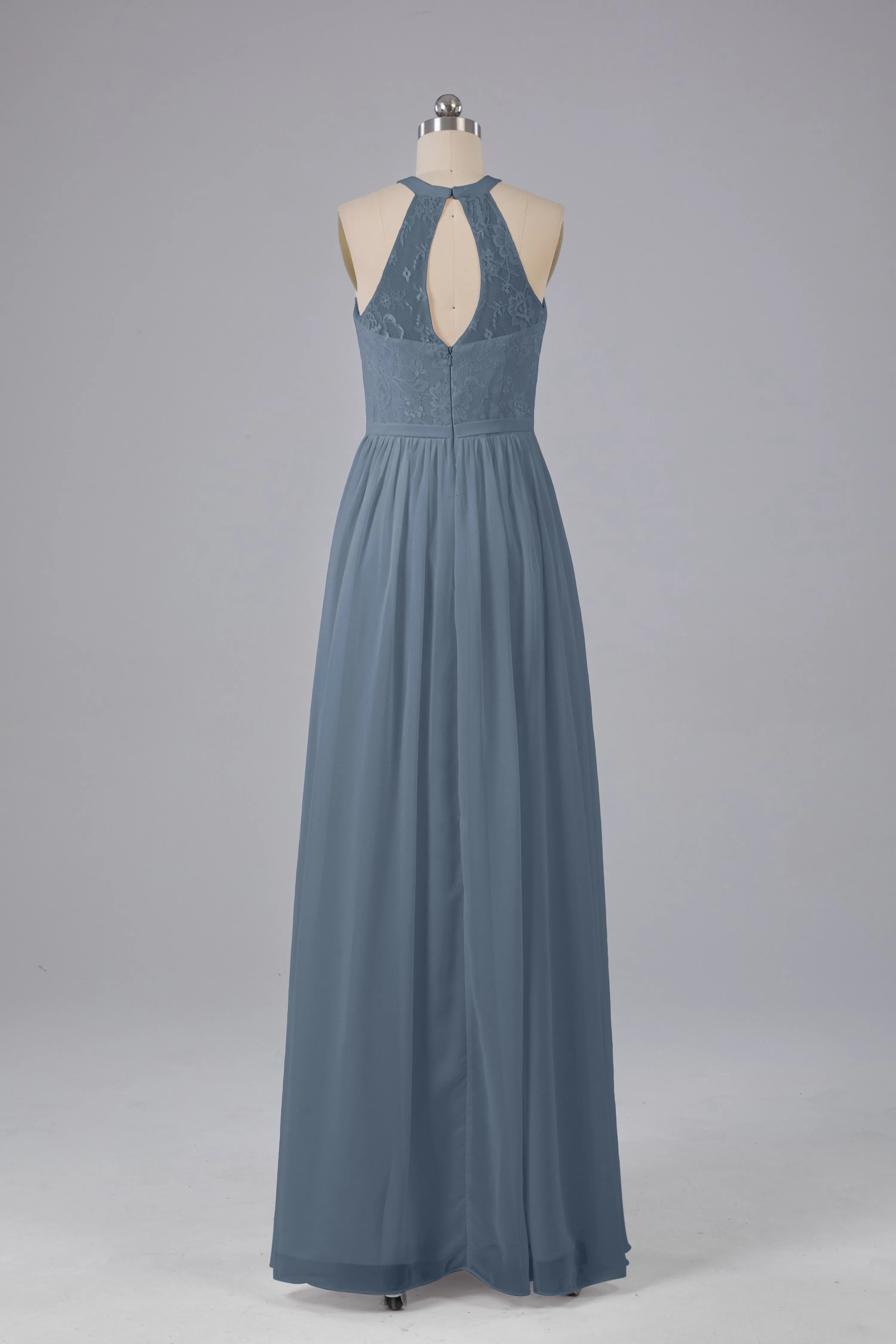 Simple Halter Lace Long Bridesmaid Dresses with Split
