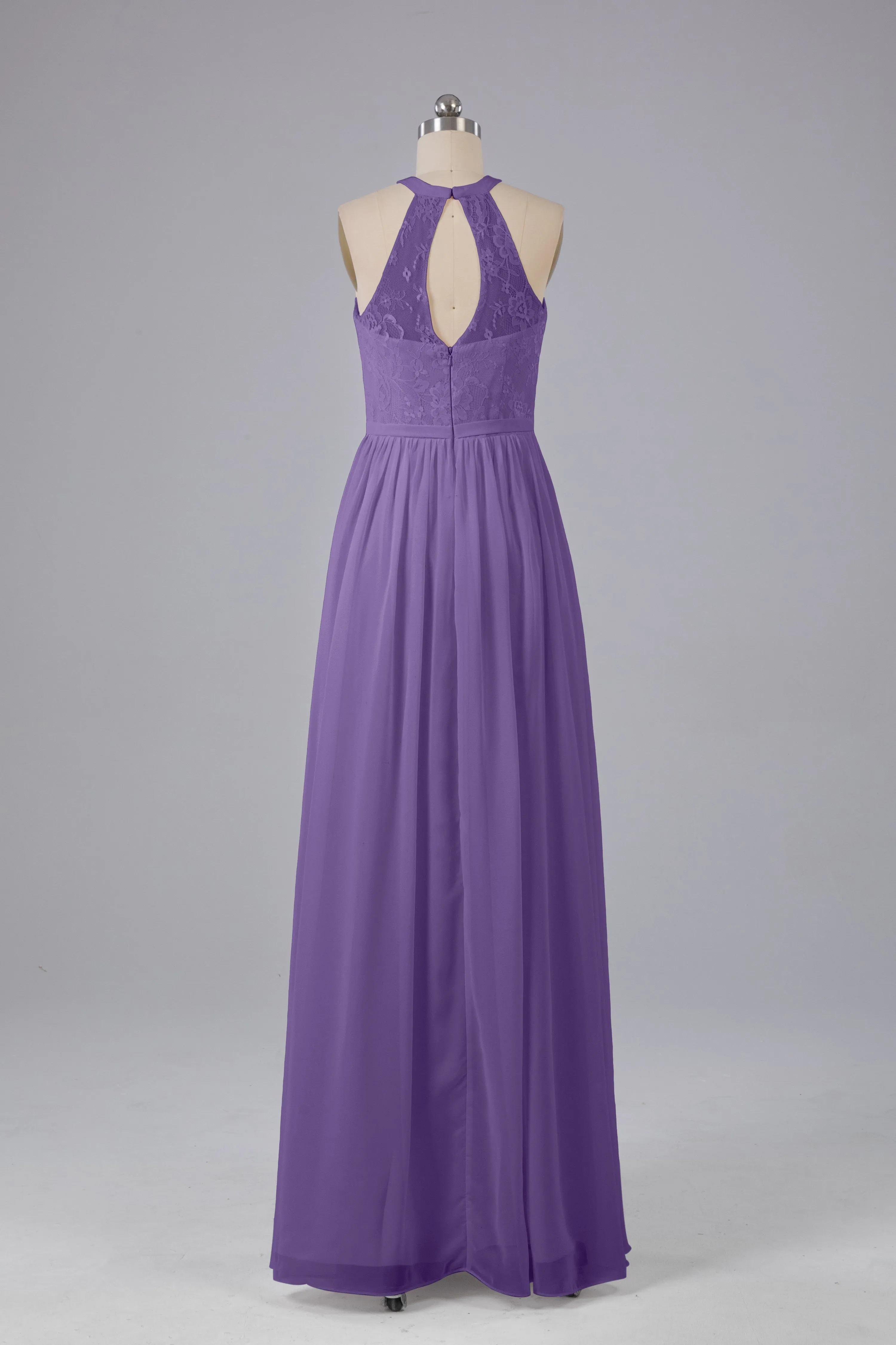 Simple Halter Lace Long Bridesmaid Dresses with Split