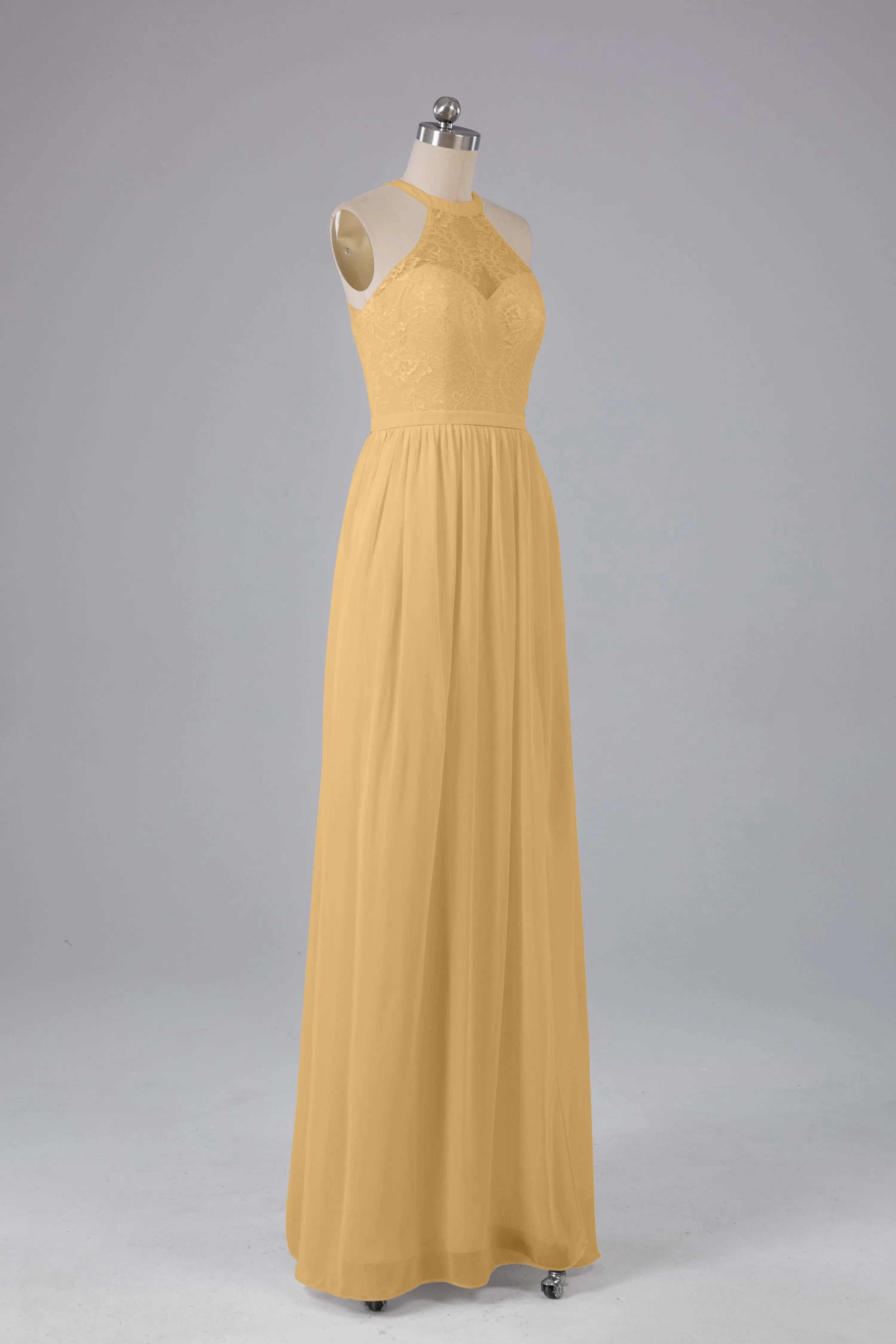 Simple Halter Lace Long Bridesmaid Dresses with Split