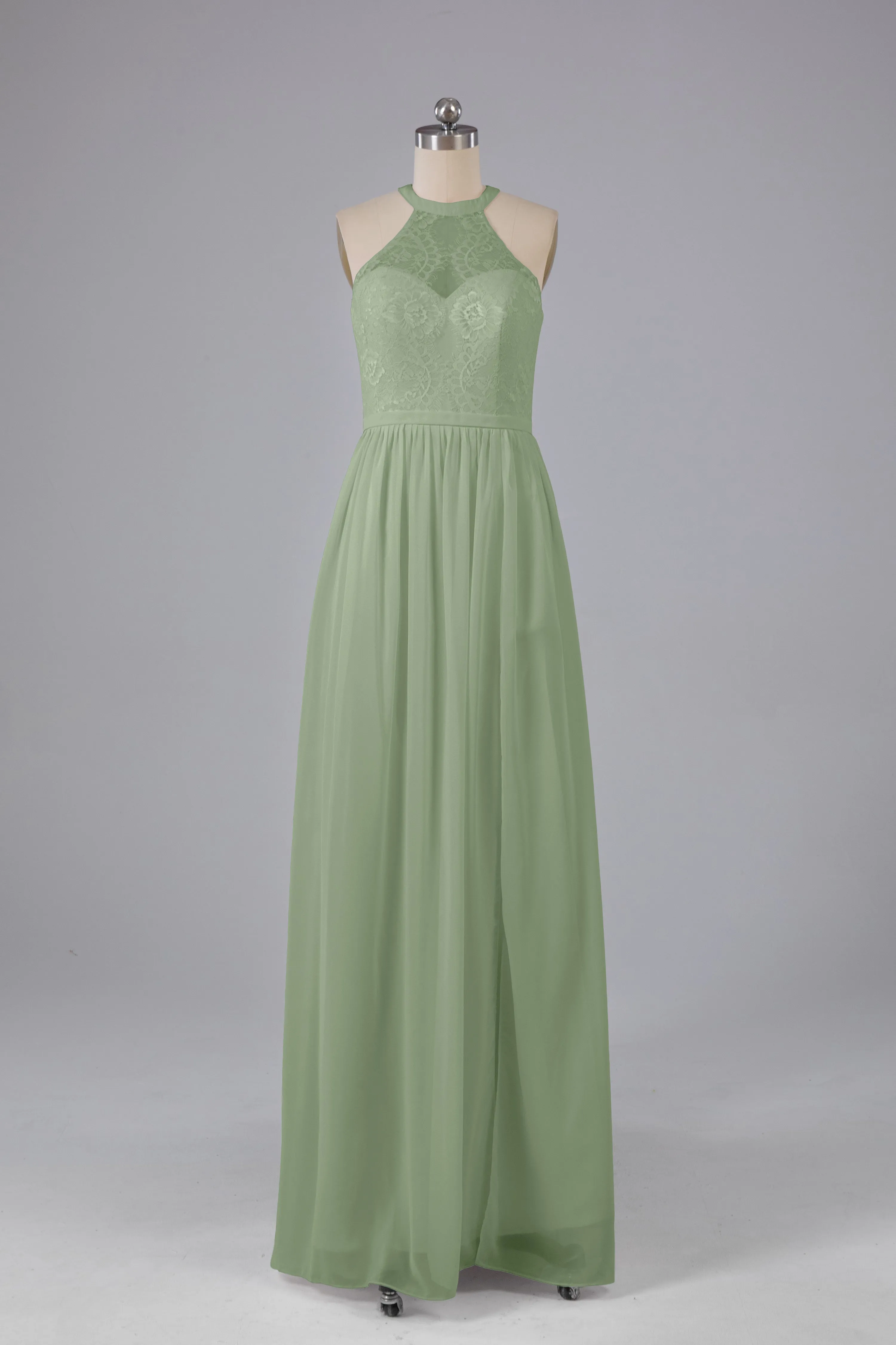 Simple Halter Lace Long Bridesmaid Dresses with Split