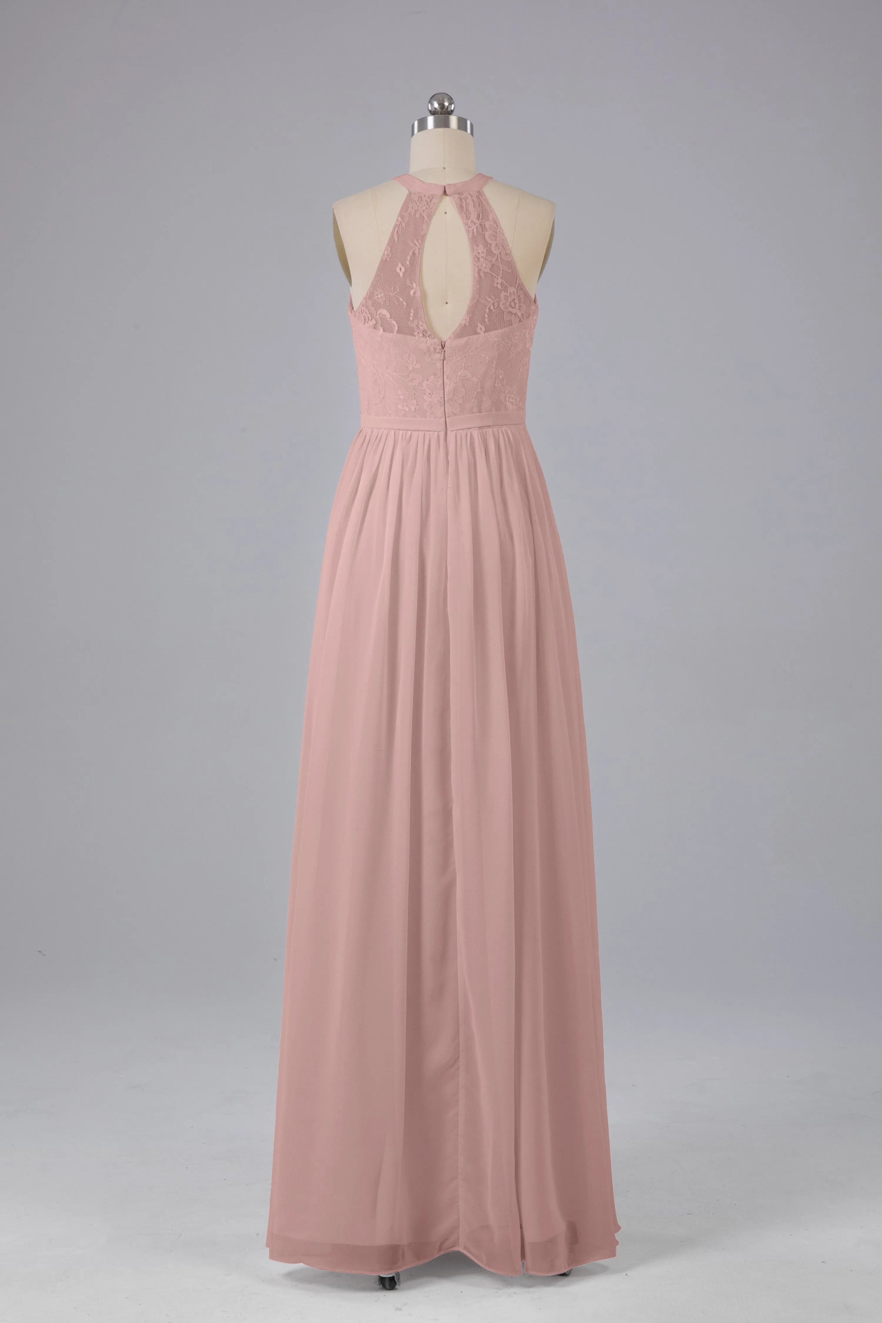 Simple Halter Lace Long Bridesmaid Dresses with Split