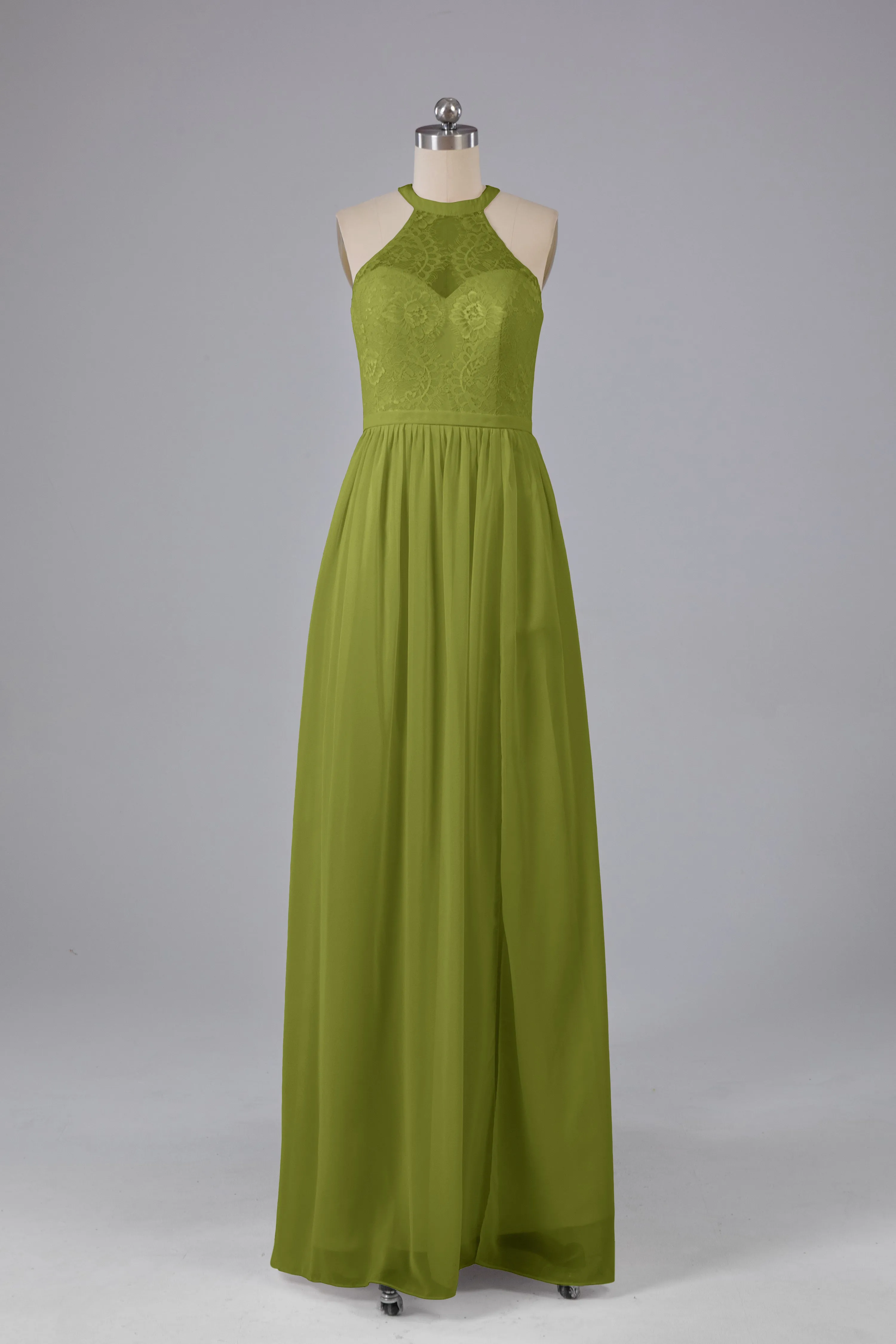 Simple Halter Lace Long Bridesmaid Dresses with Split