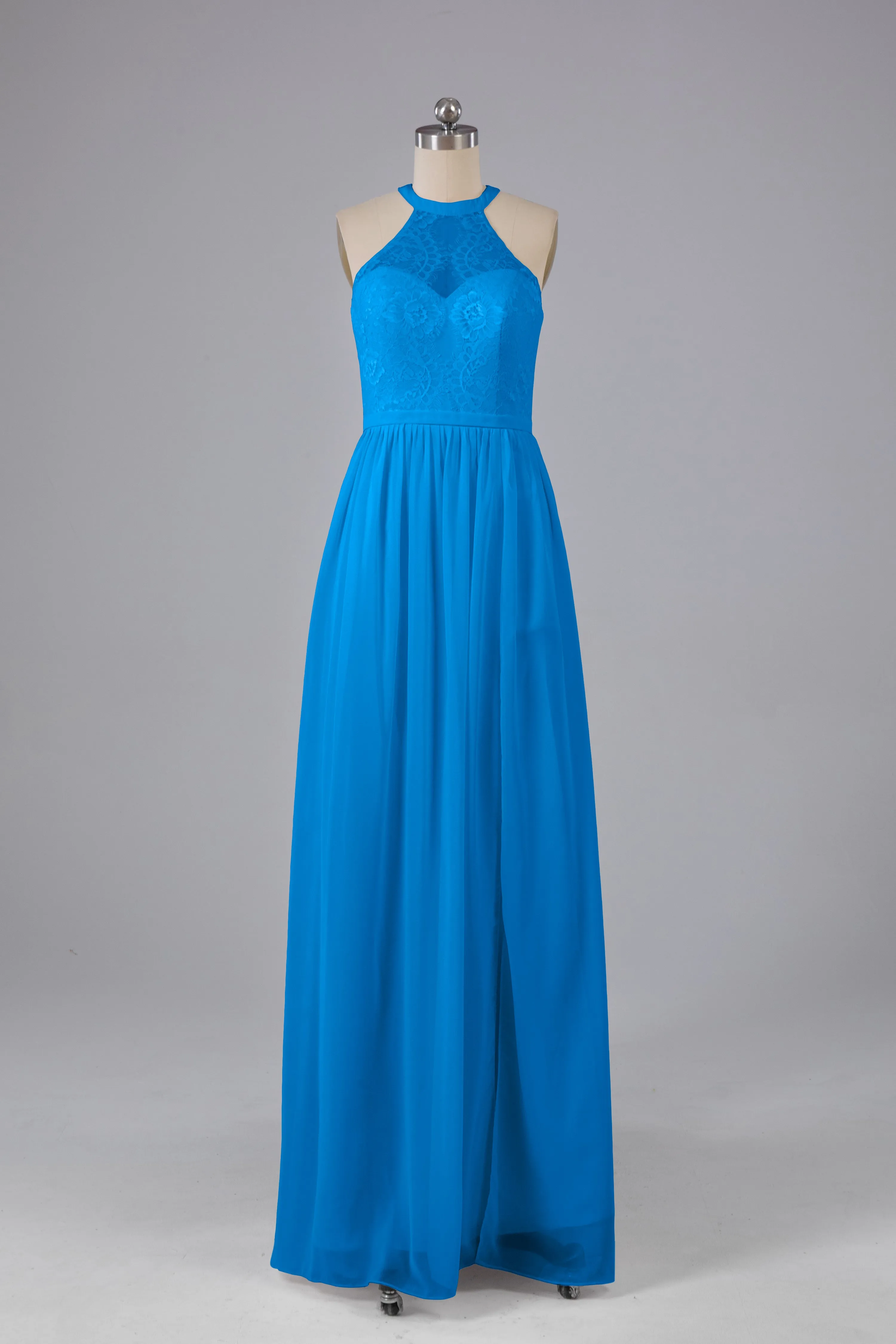 Simple Halter Lace Long Bridesmaid Dresses with Split