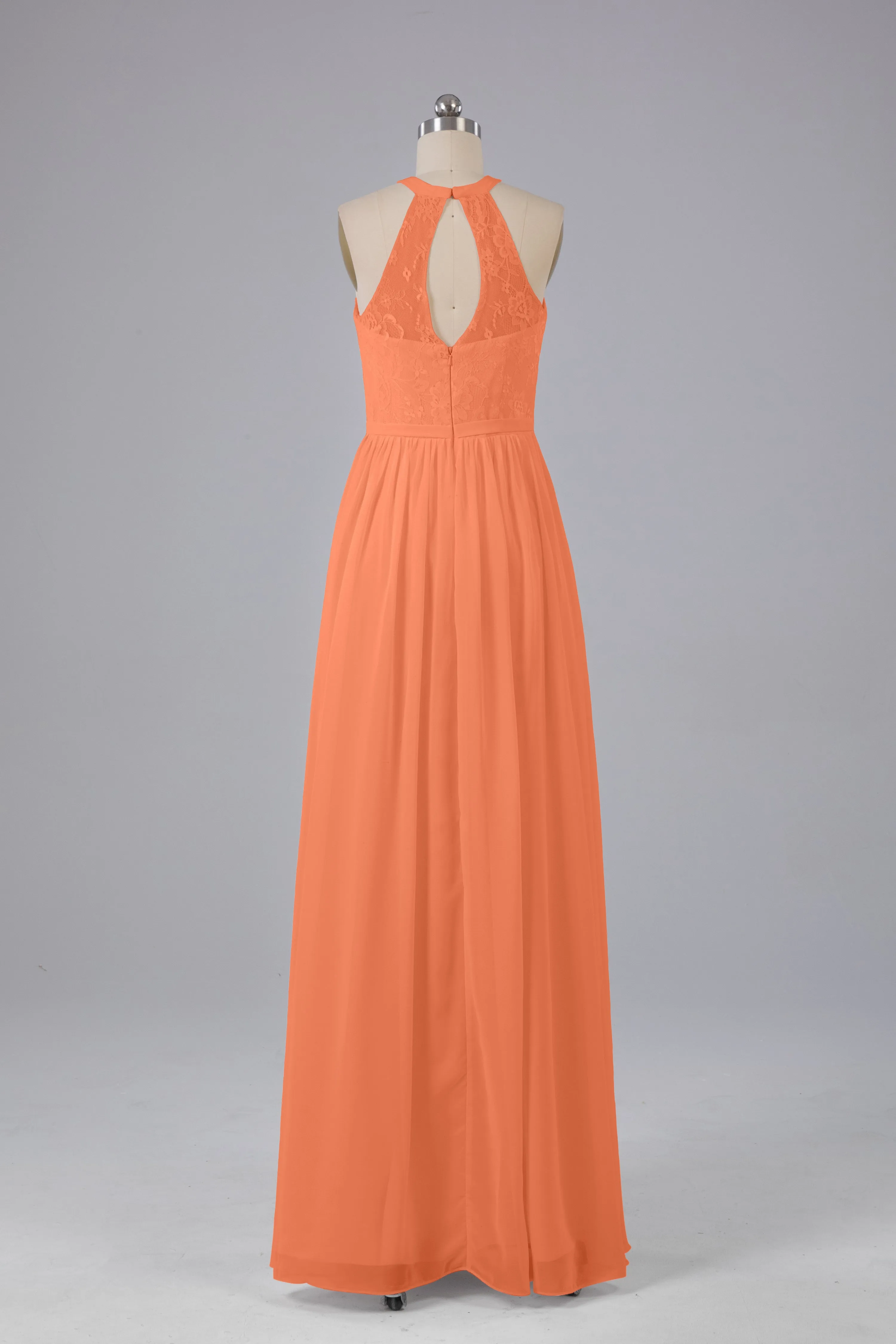 Simple Halter Lace Long Bridesmaid Dresses with Split