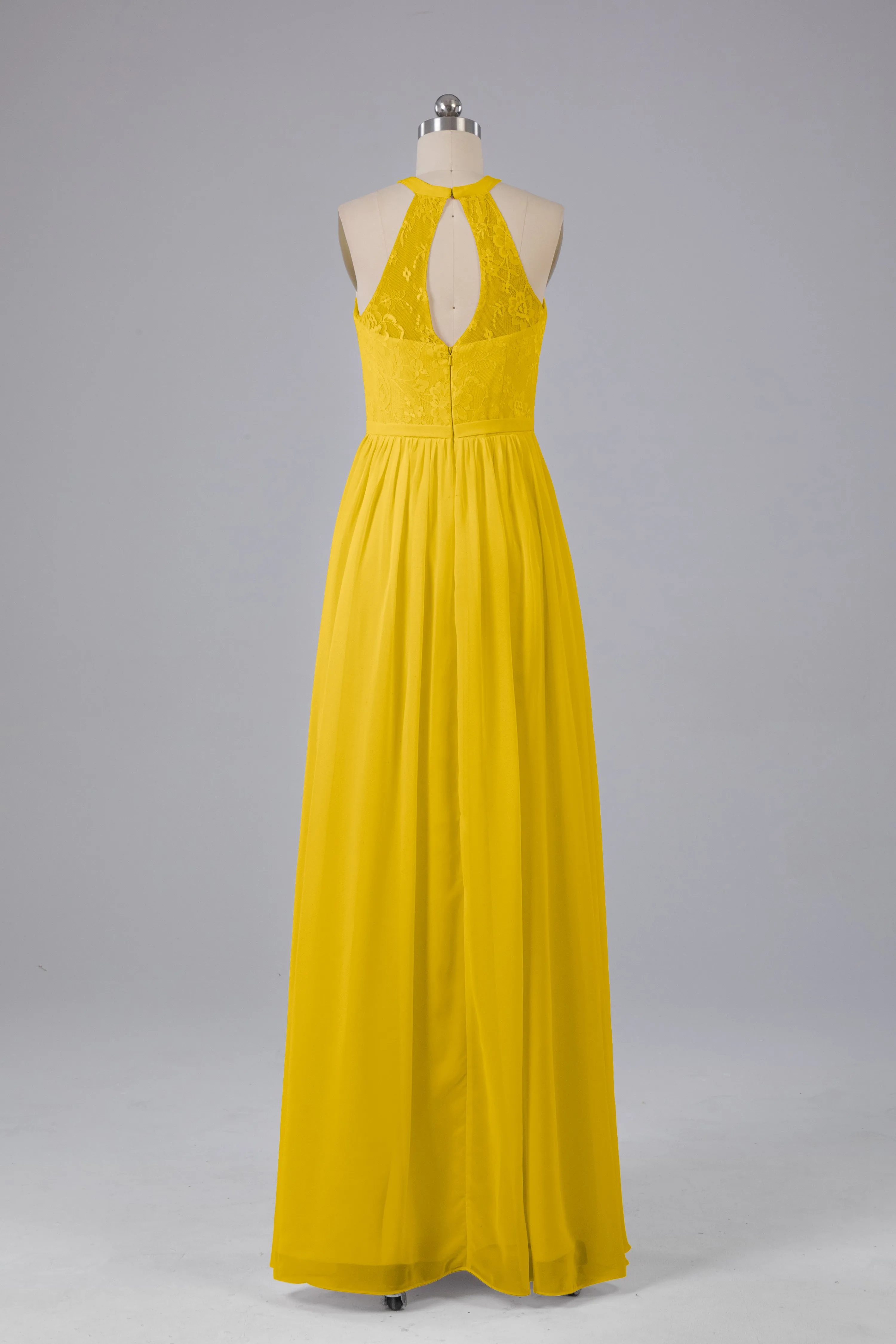 Simple Halter Lace Long Bridesmaid Dresses with Split