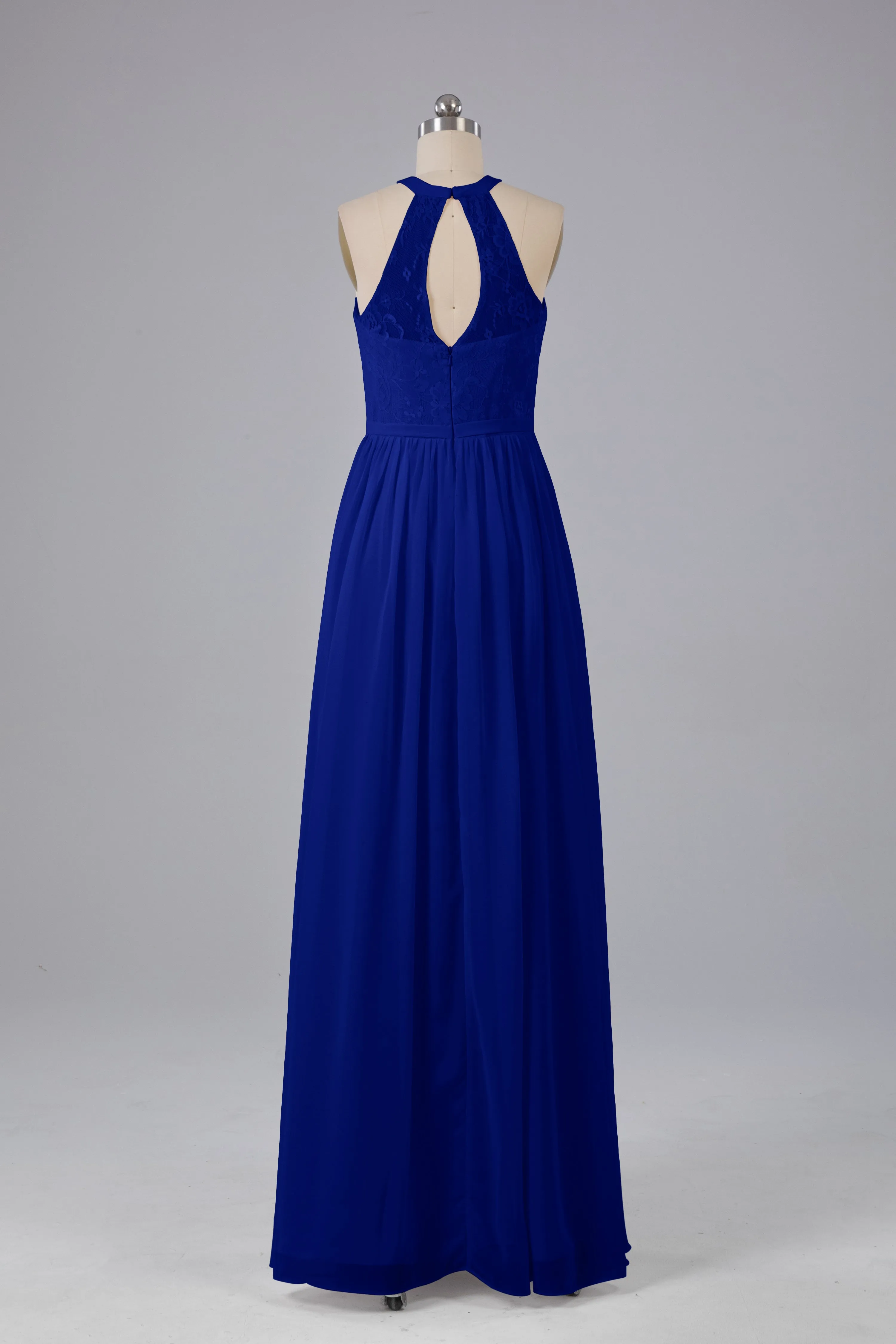 Simple Halter Lace Long Bridesmaid Dresses with Split
