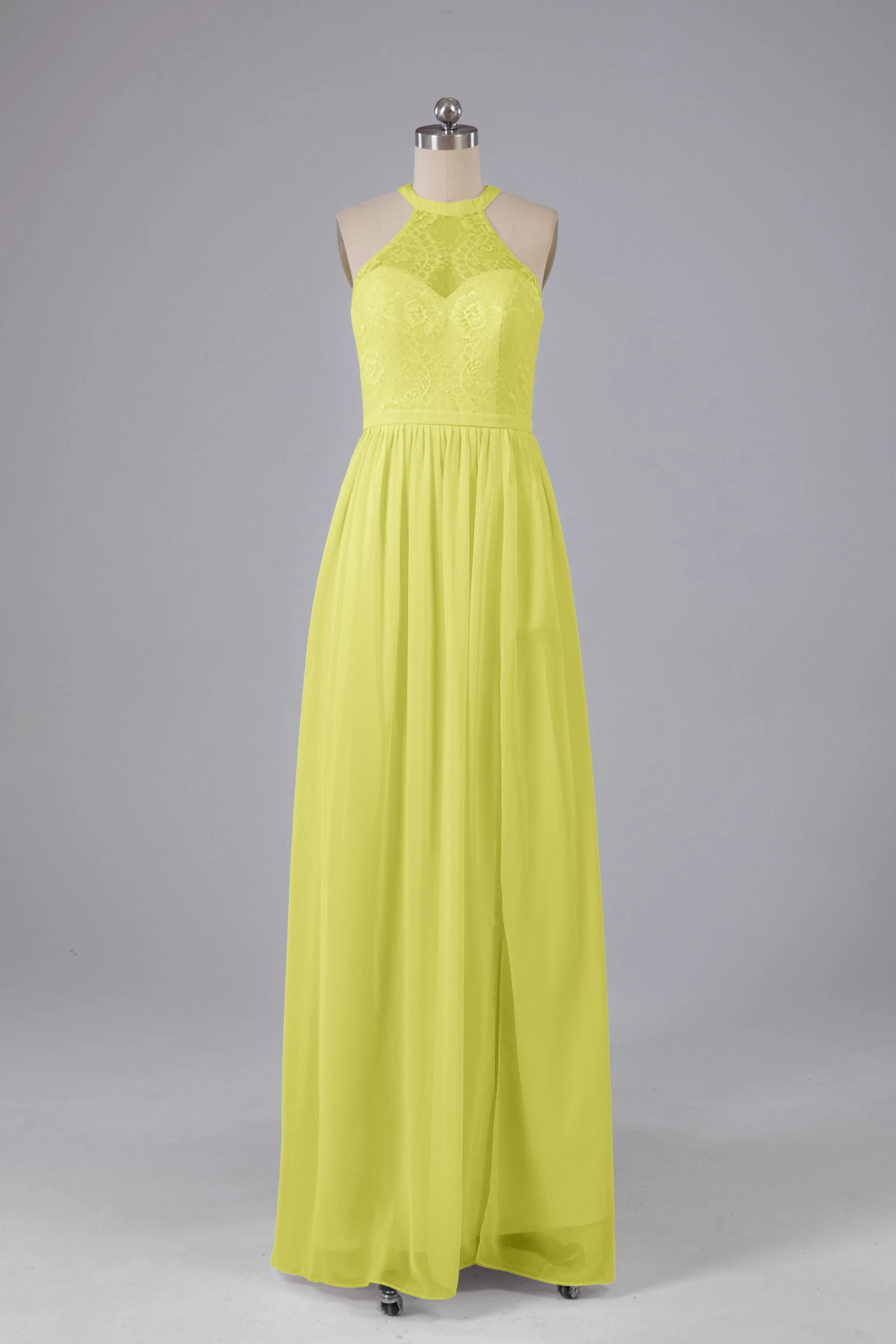 Simple Halter Lace Long Bridesmaid Dresses with Split