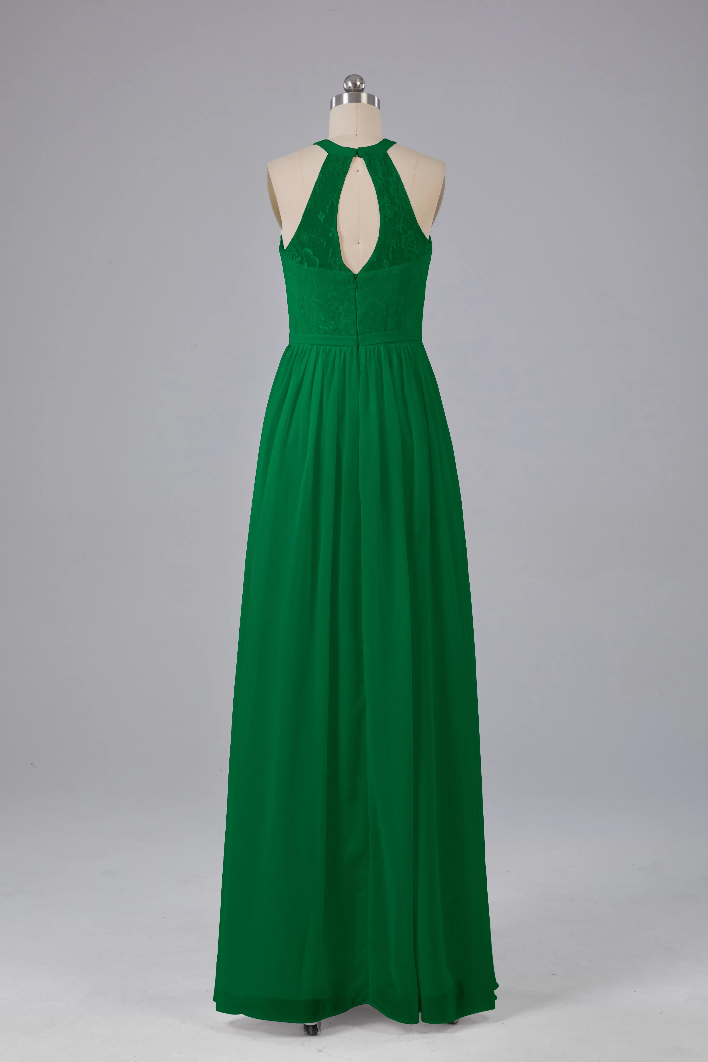 Simple Halter Lace Long Bridesmaid Dresses with Split