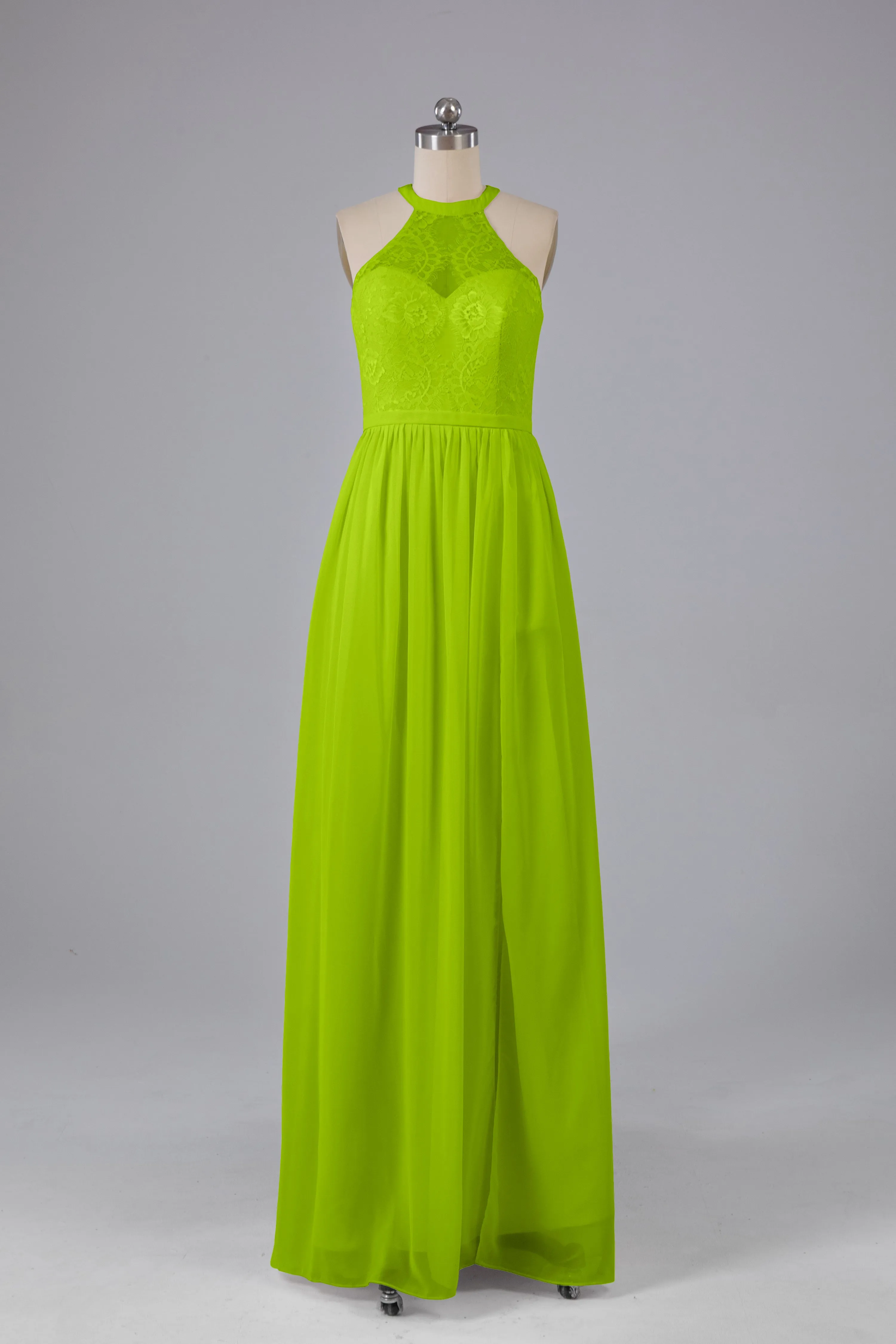 Simple Halter Lace Long Bridesmaid Dresses with Split