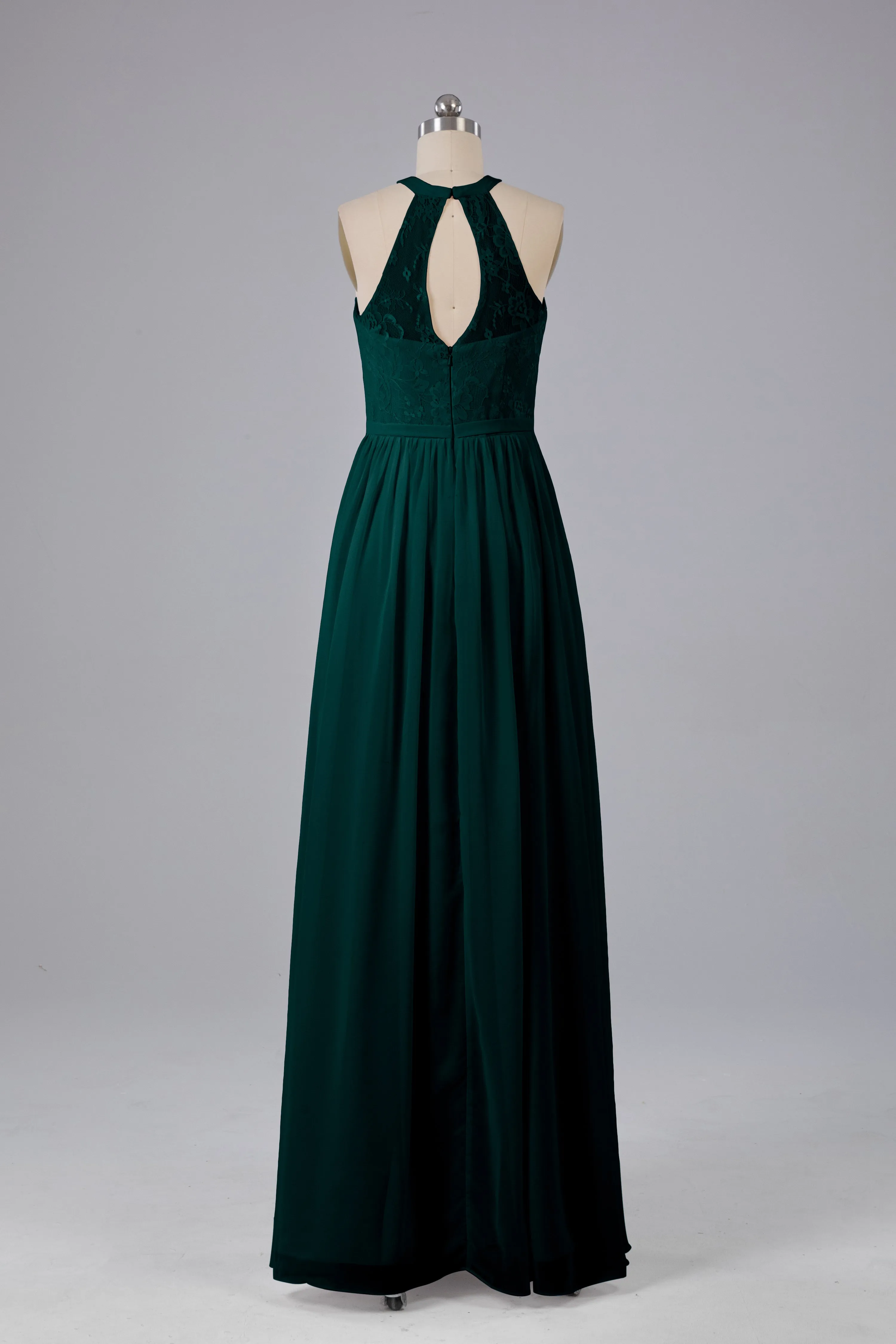 Simple Halter Lace Long Bridesmaid Dresses with Split