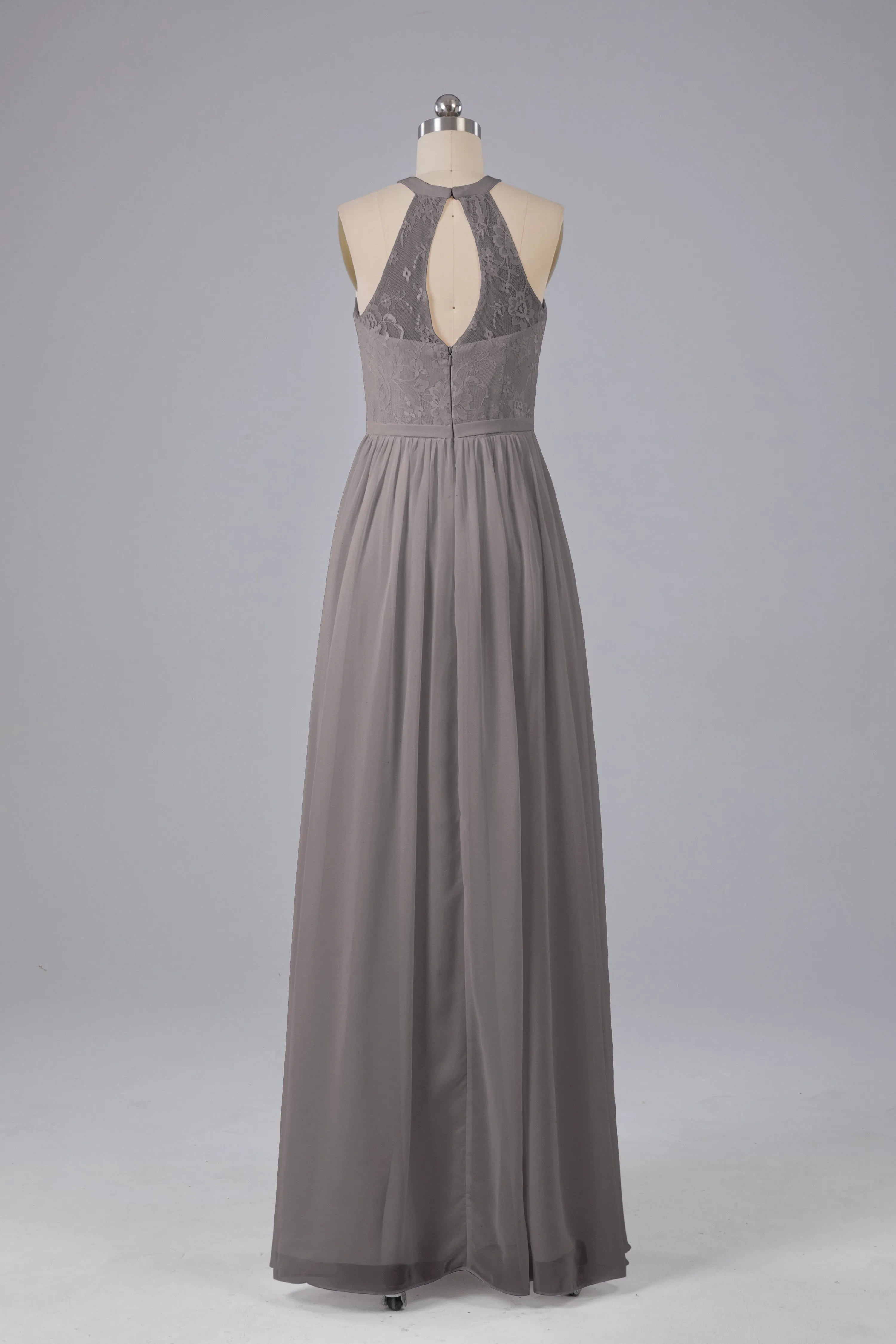 Simple Halter Lace Long Bridesmaid Dresses with Split