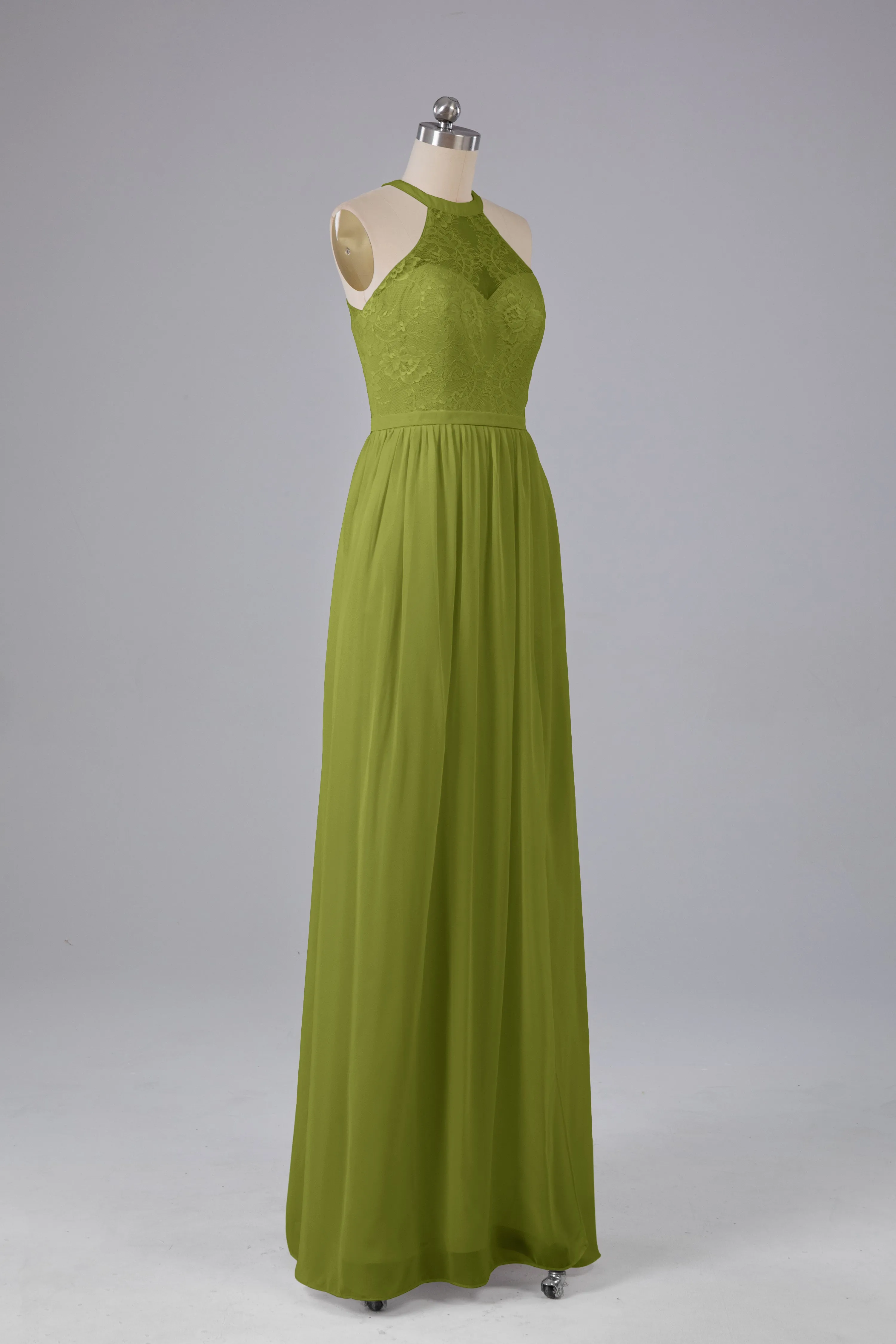 Simple Halter Lace Long Bridesmaid Dresses with Split