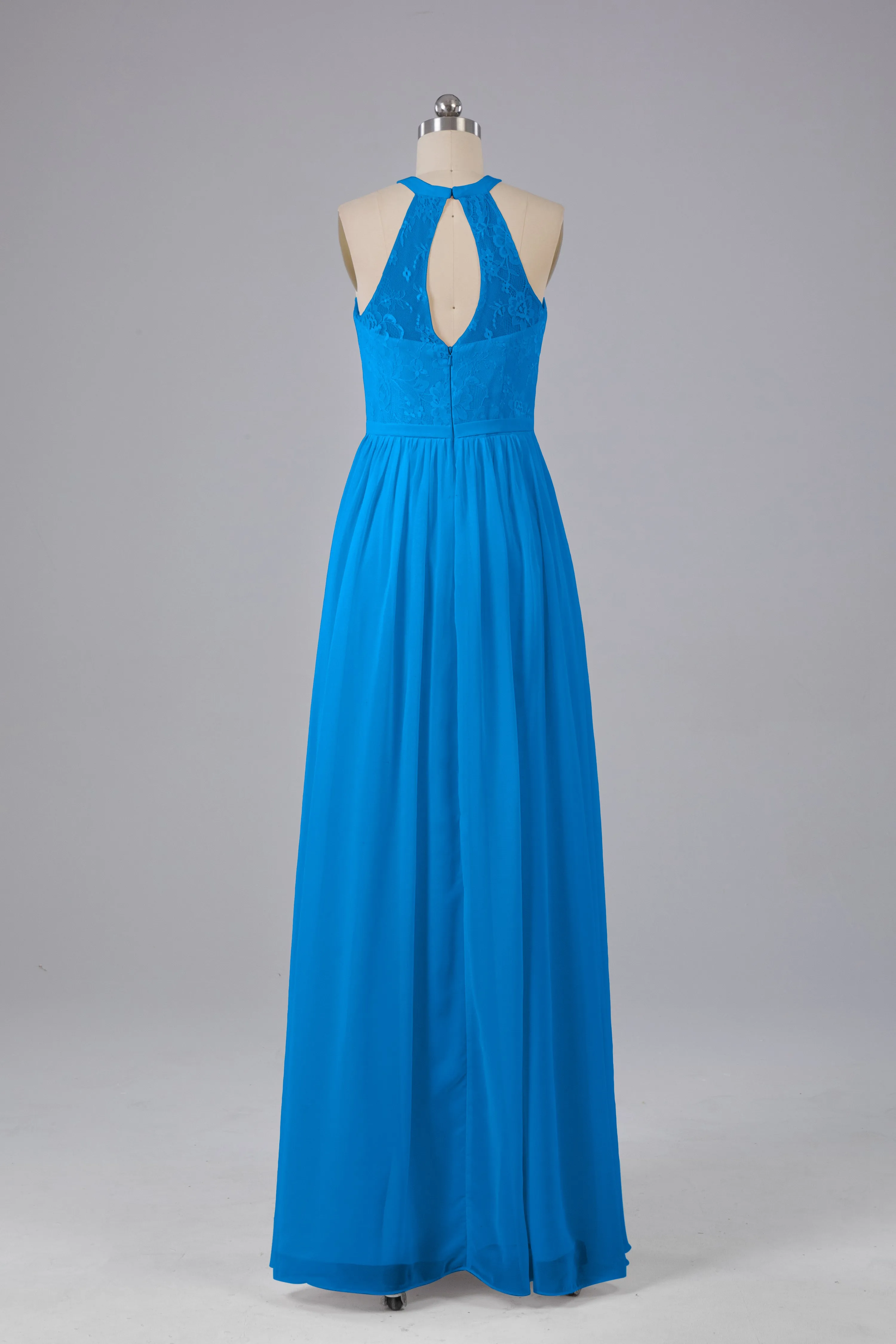 Simple Halter Lace Long Bridesmaid Dresses with Split